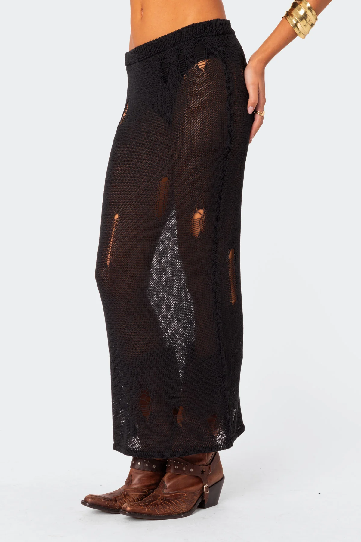 Britt Distressed Knit Maxi Skirt - Image 4