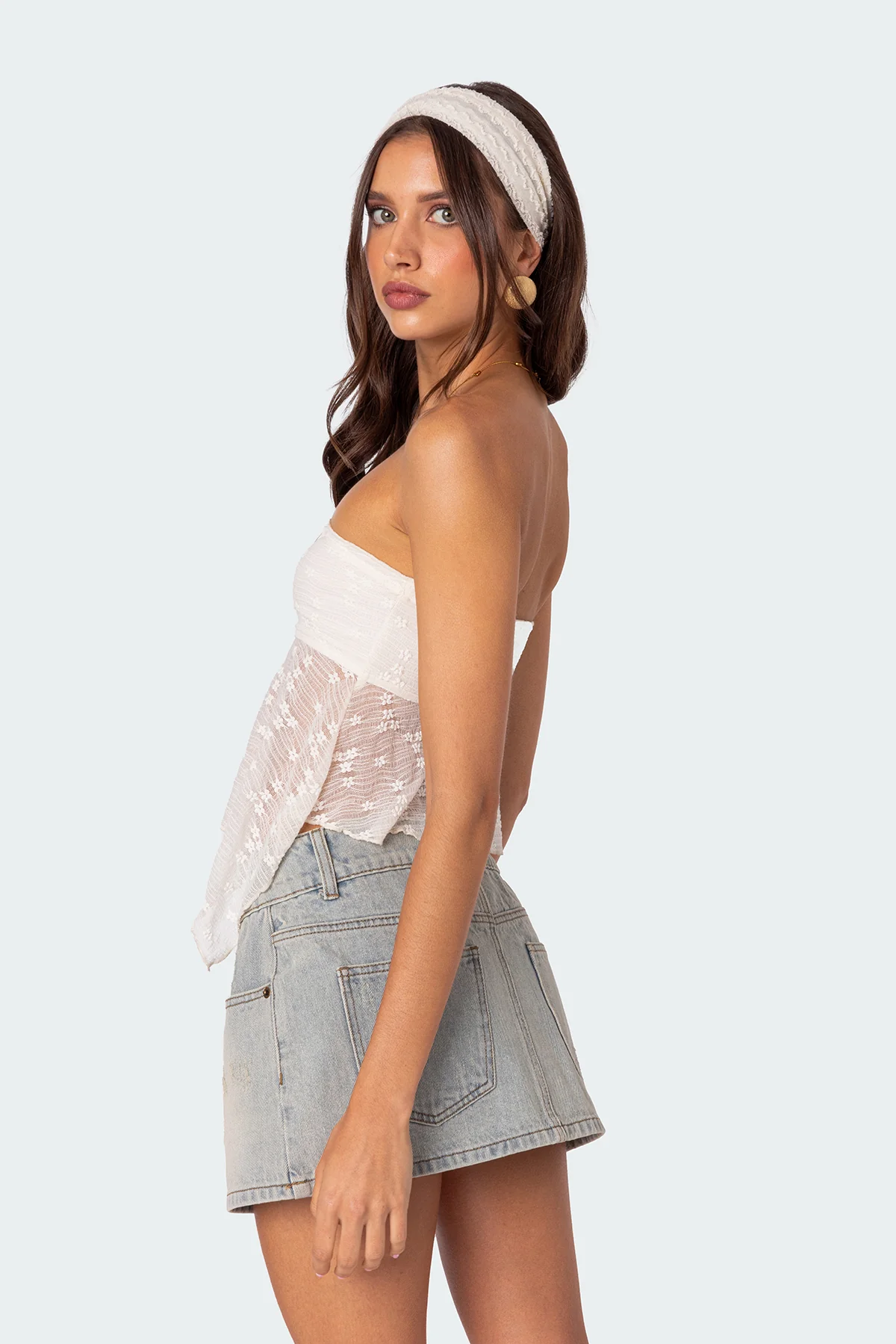 Embroidered Sheer Strapless Top - Image 5