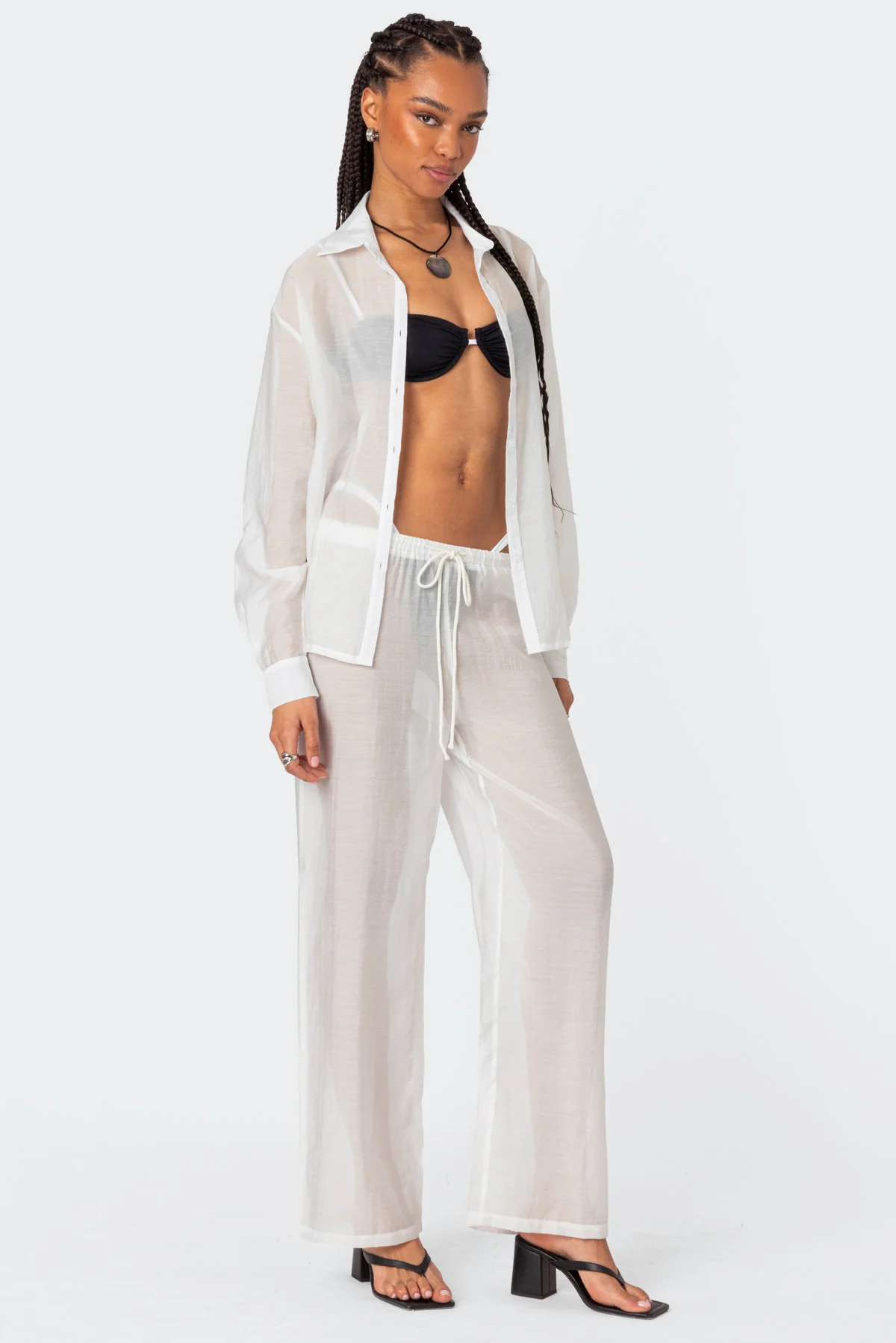 Breezy Oversized Sheer Button Up Shirt - Image 3