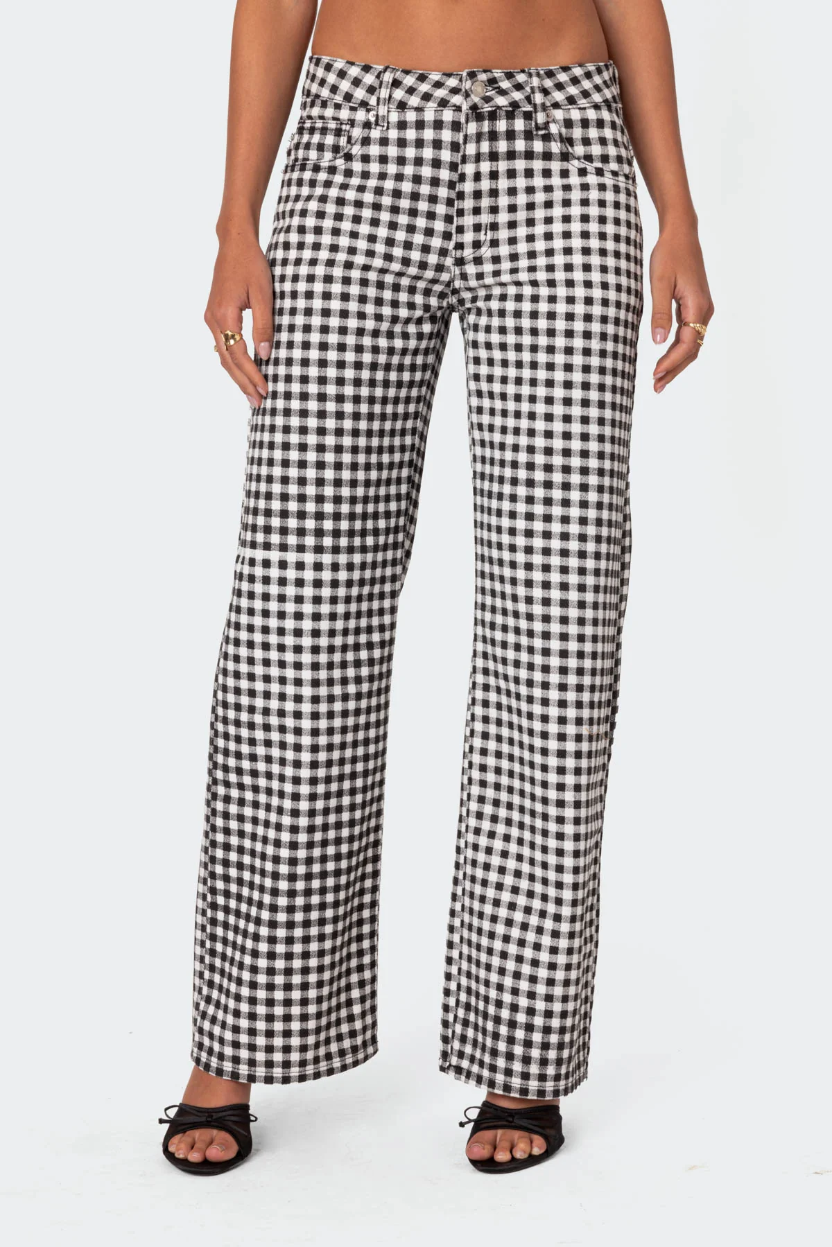Gingham Printed Low Rise Jeans - Image 2