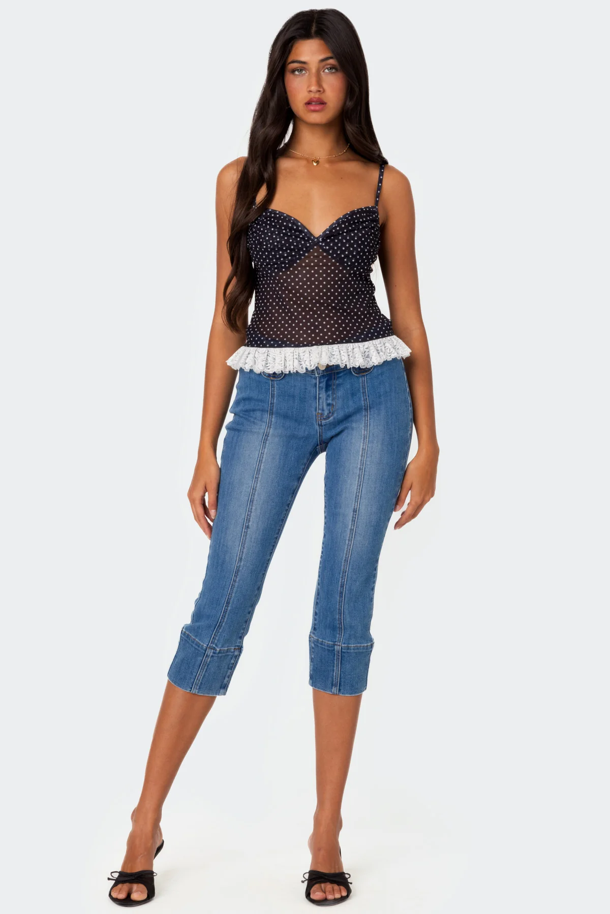 Polka Dot Cupped Mesh Top - Image 5