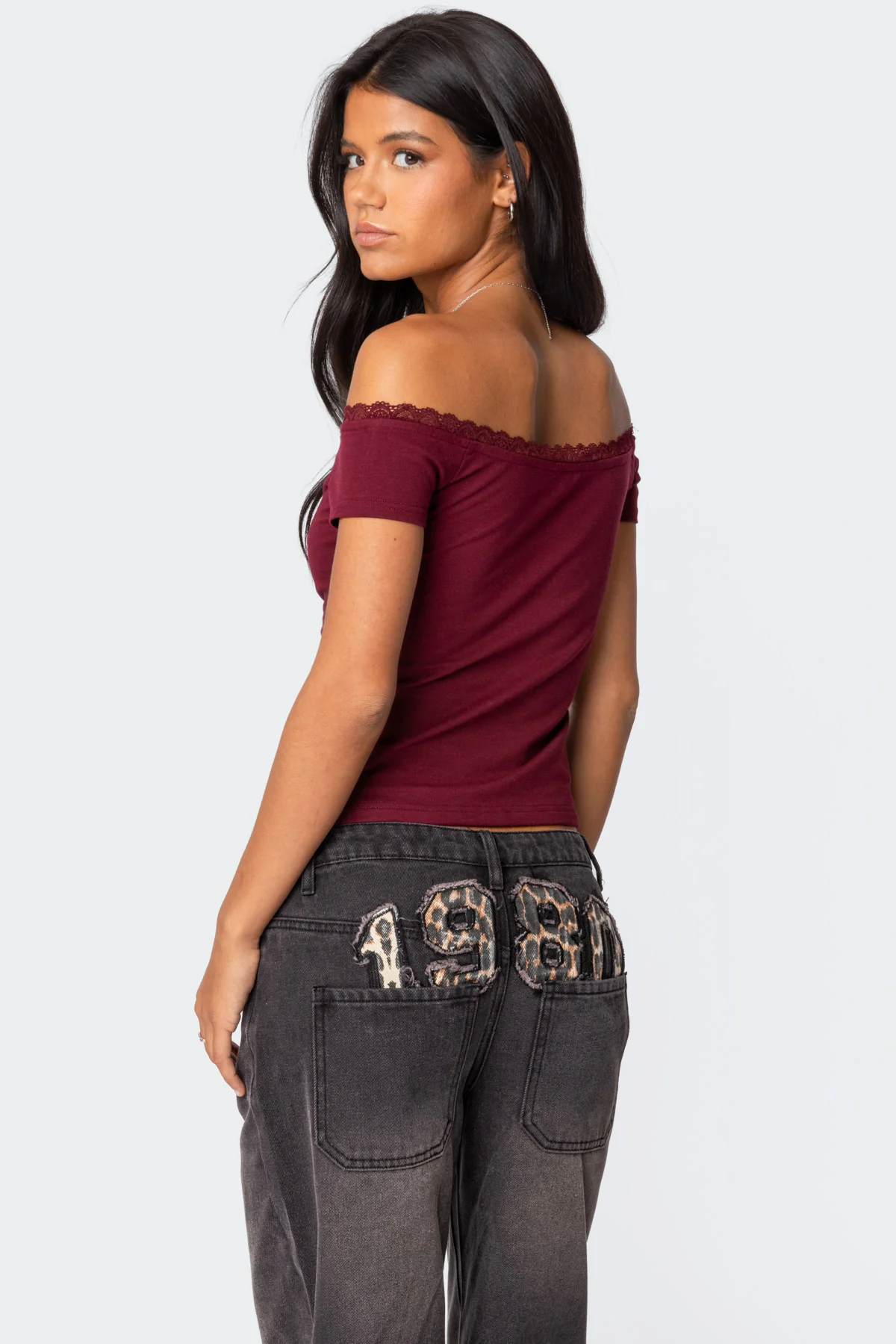 Xoe Off Shoulder Lace Trim Top - Image 5