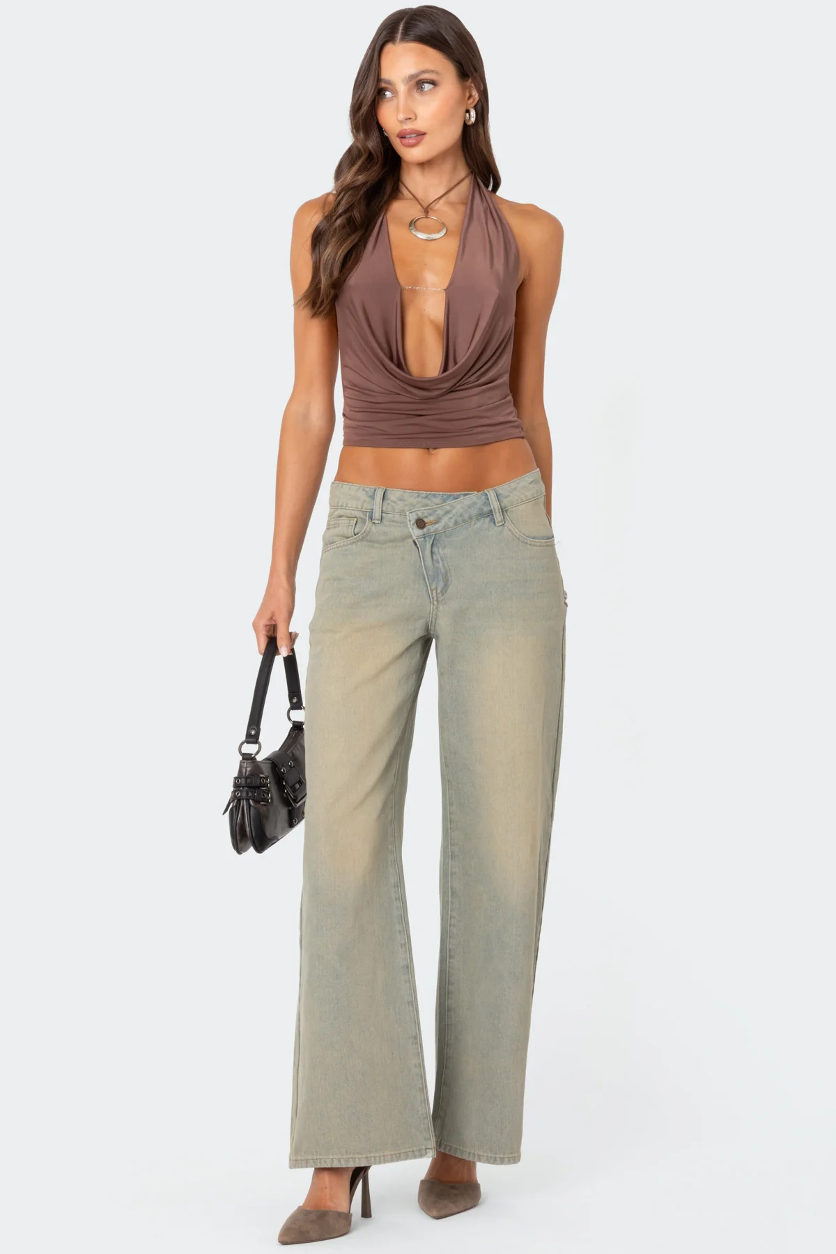 Deep Cowl Neck Open Back Top - Image 2