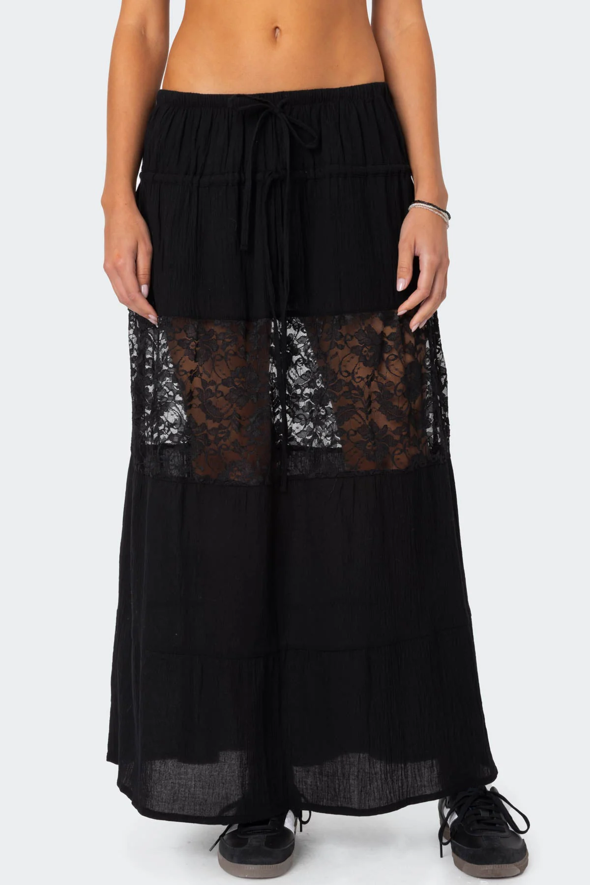 Double Tie Lace Panel Maxi Skirt - Image 2