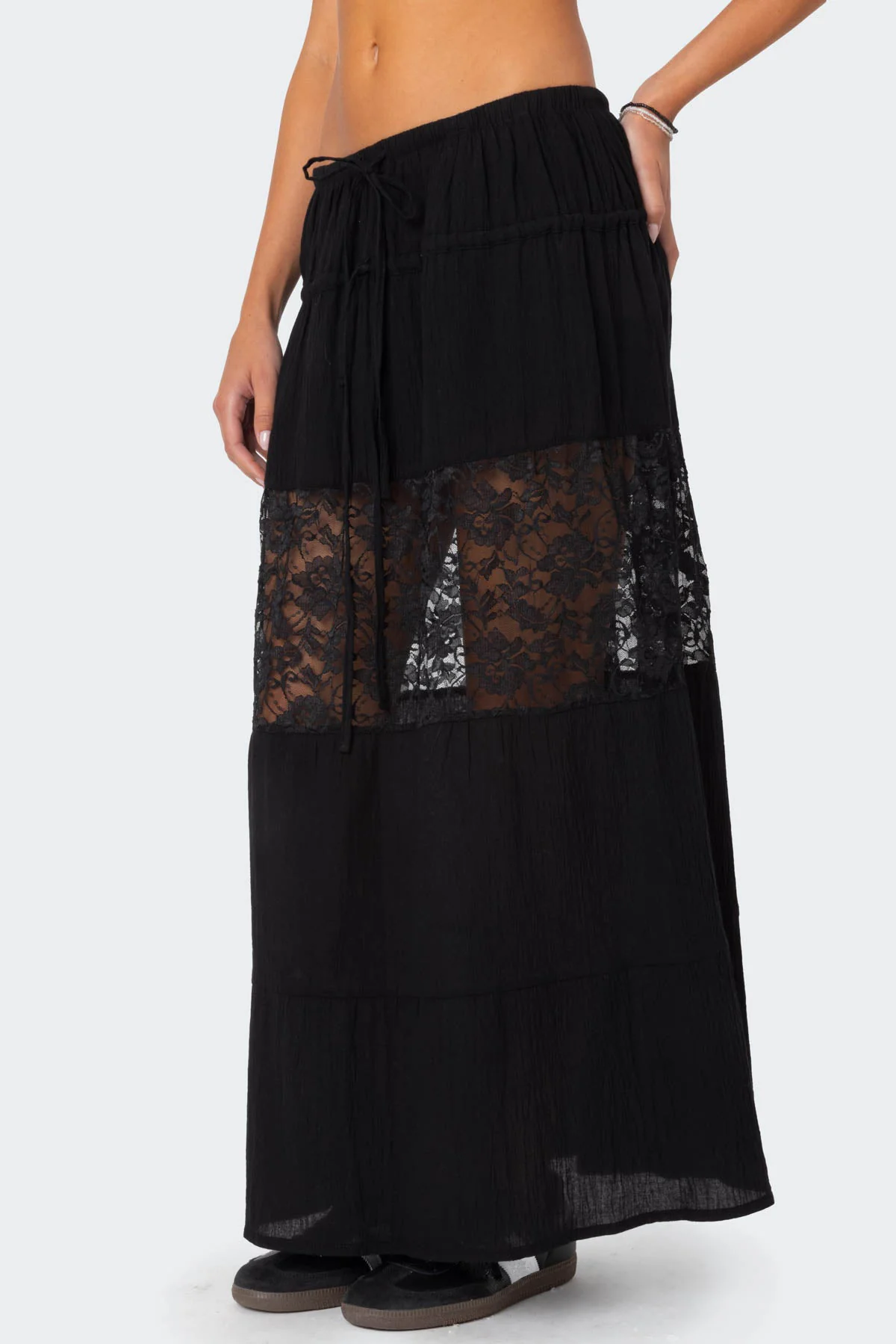 Double Tie Lace Panel Maxi Skirt - Image 3