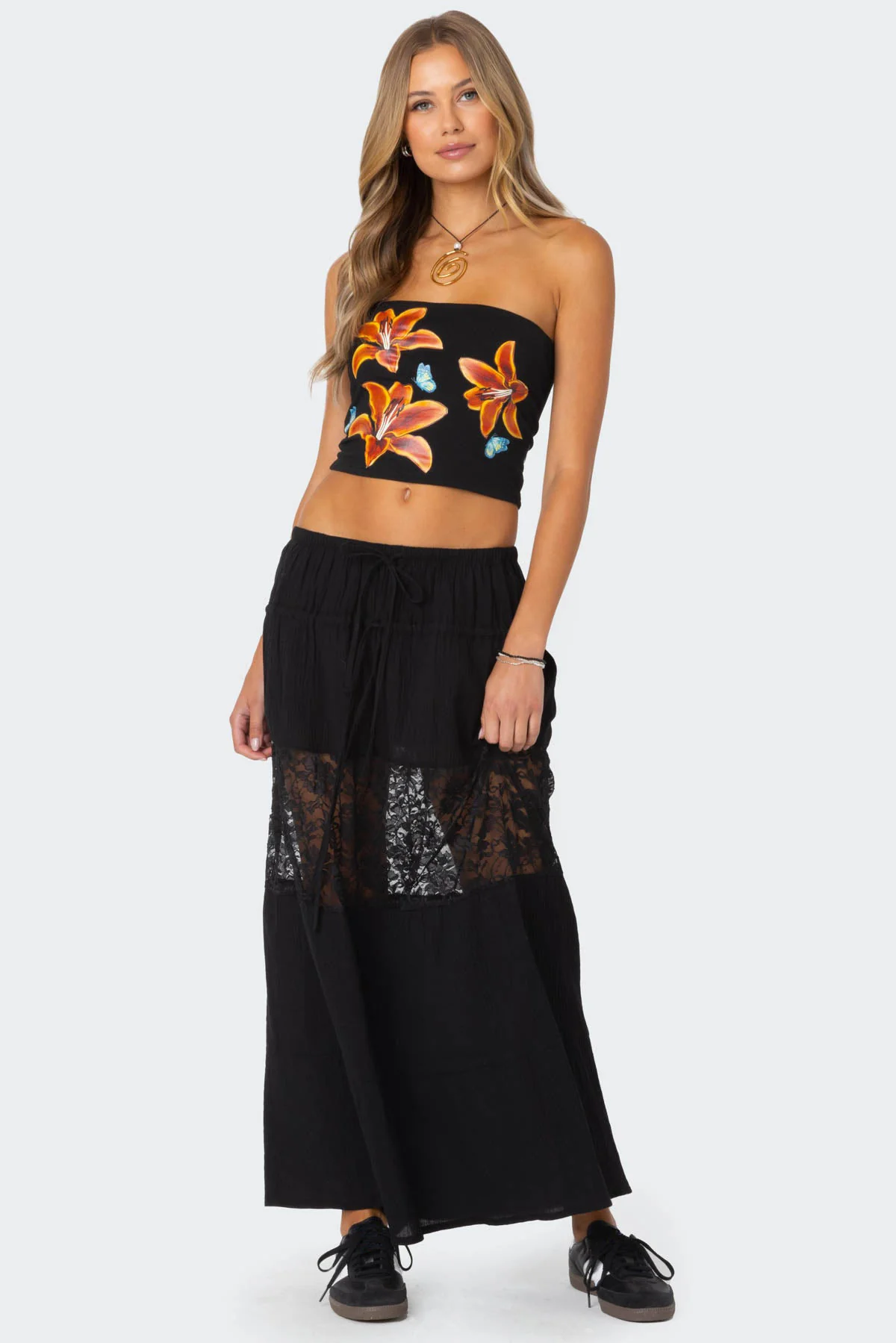 Double Tie Lace Panel Maxi Skirt - Image 5