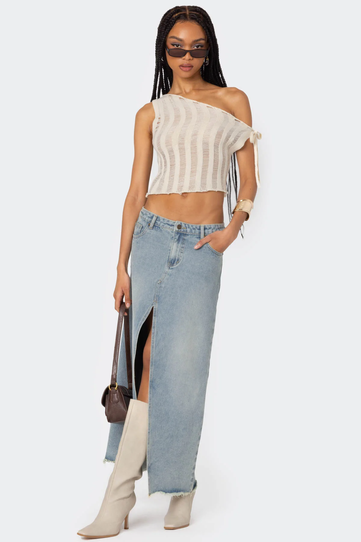 Tamra Sheer Knit Asymmetric Top - Image 2