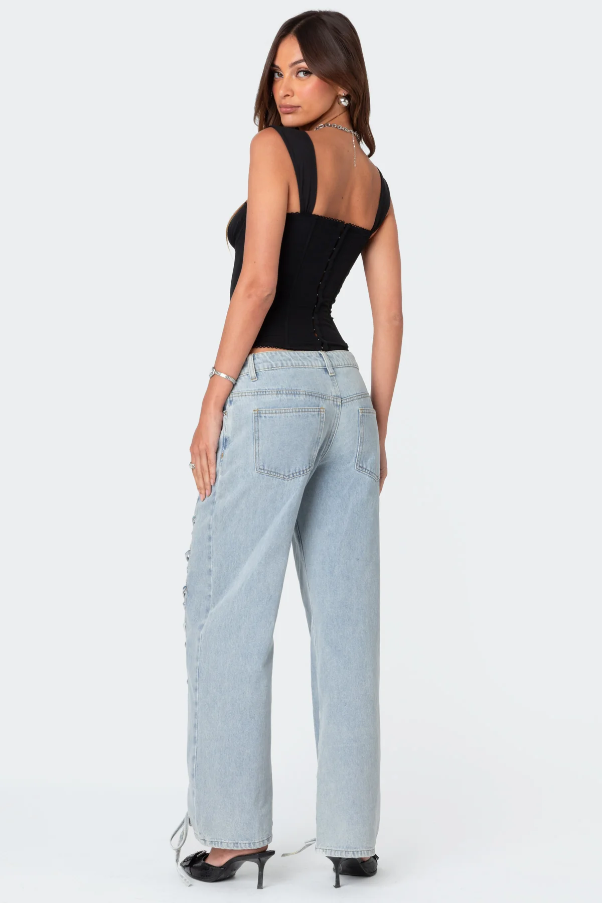 Laced Up Low Rise Baggy Jeans - Image 4