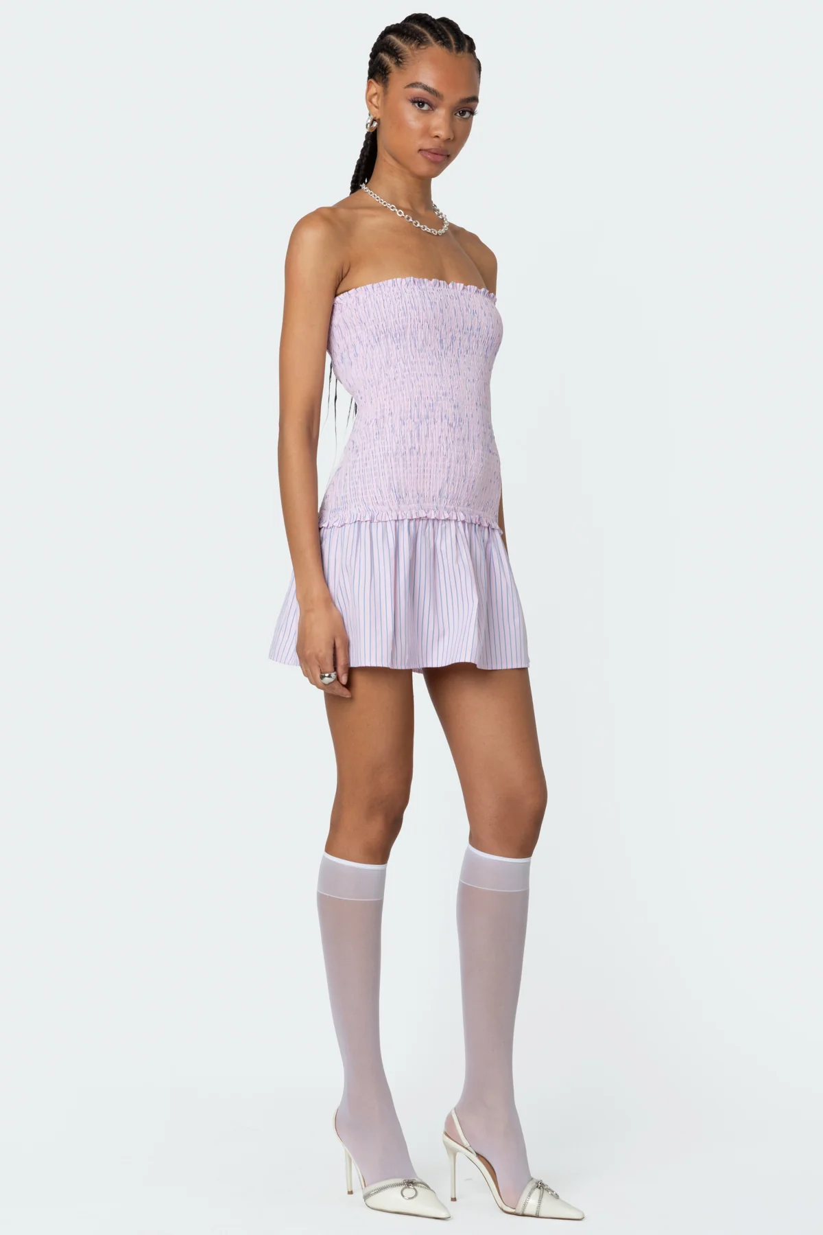 Striped Scrunch Strapless Mini Dress - Image 3