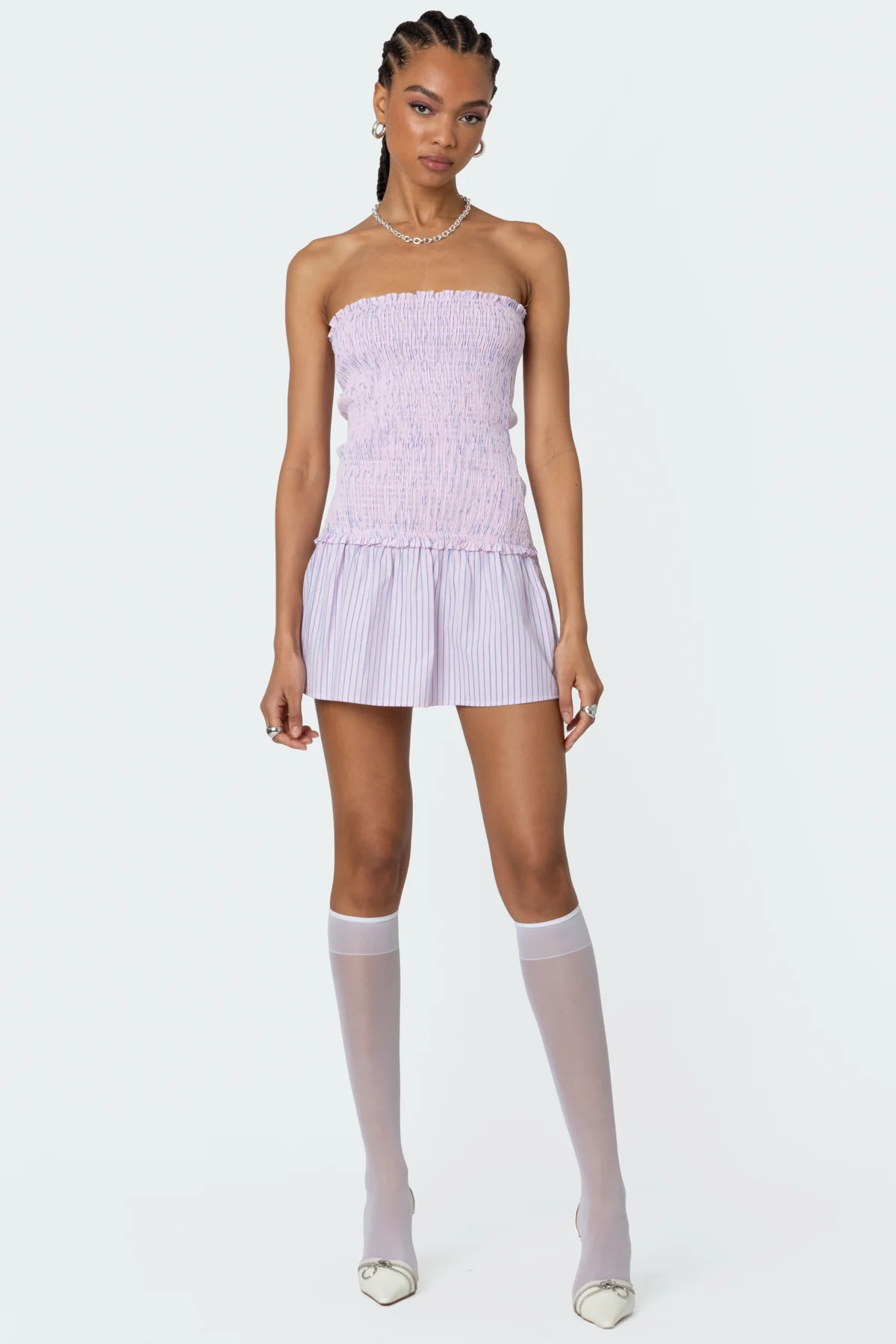Striped Scrunch Strapless Mini Dress - Image 5