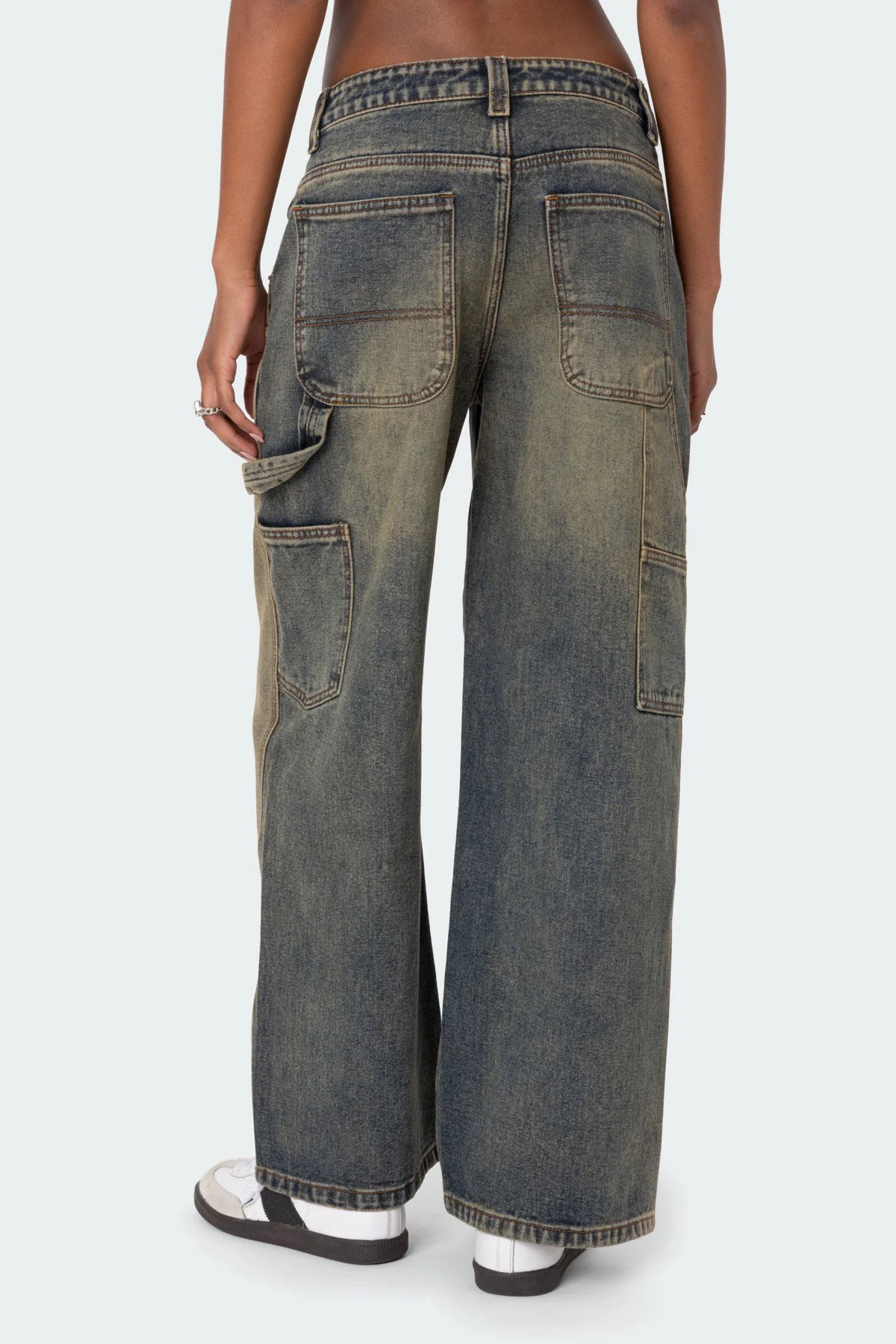 Contrast Panel Washed Mid Rise Baggy Jeans - Image 5