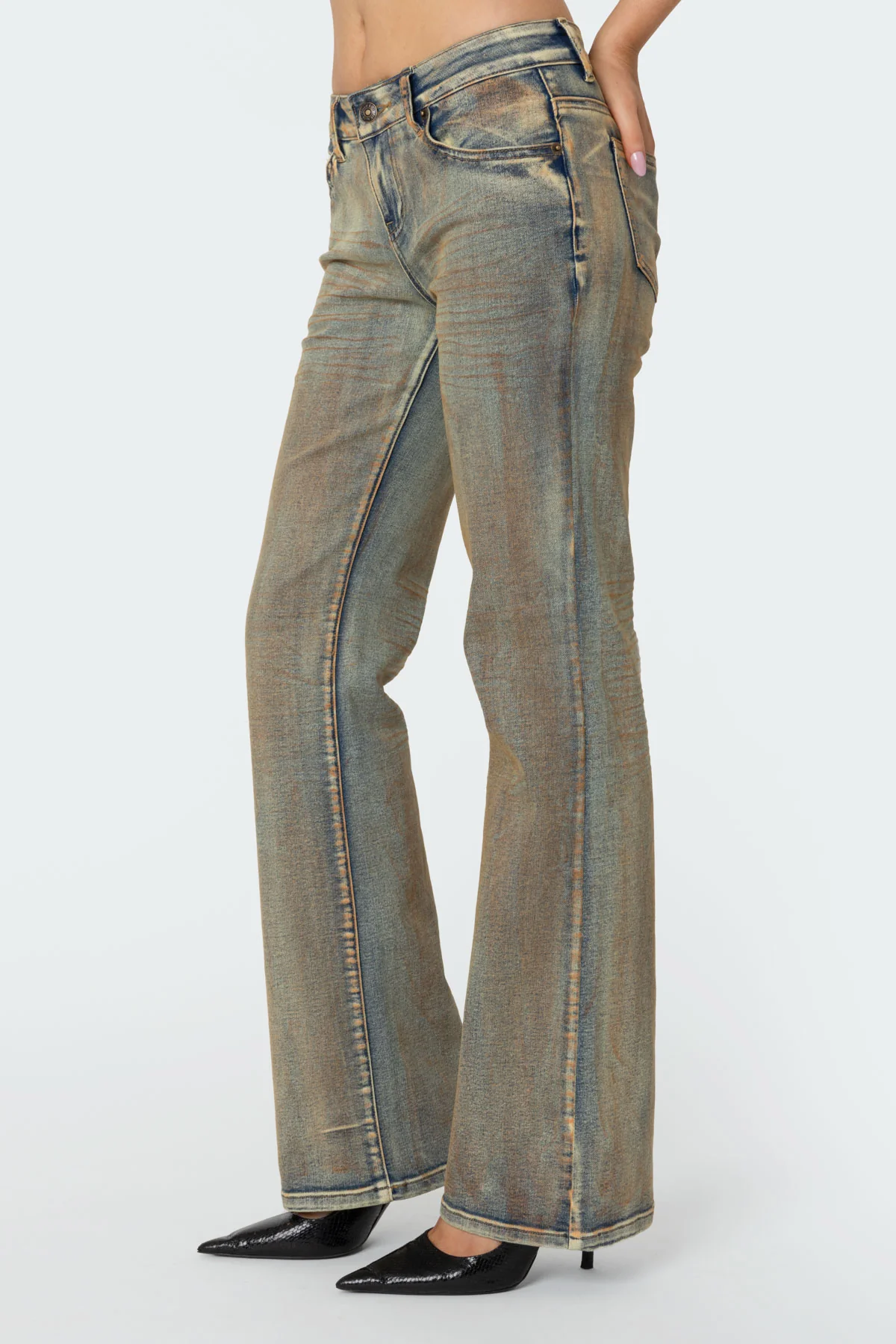 Bina Mud Washed Low Rise Flared Jeans - Image 4
