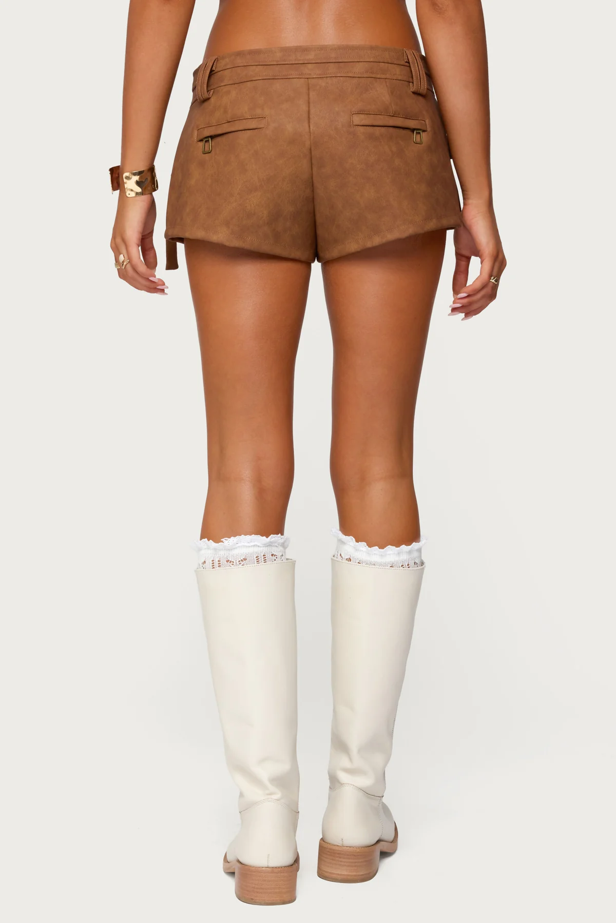 Washed Faux Leather Micro Cargo Shorts - Image 5