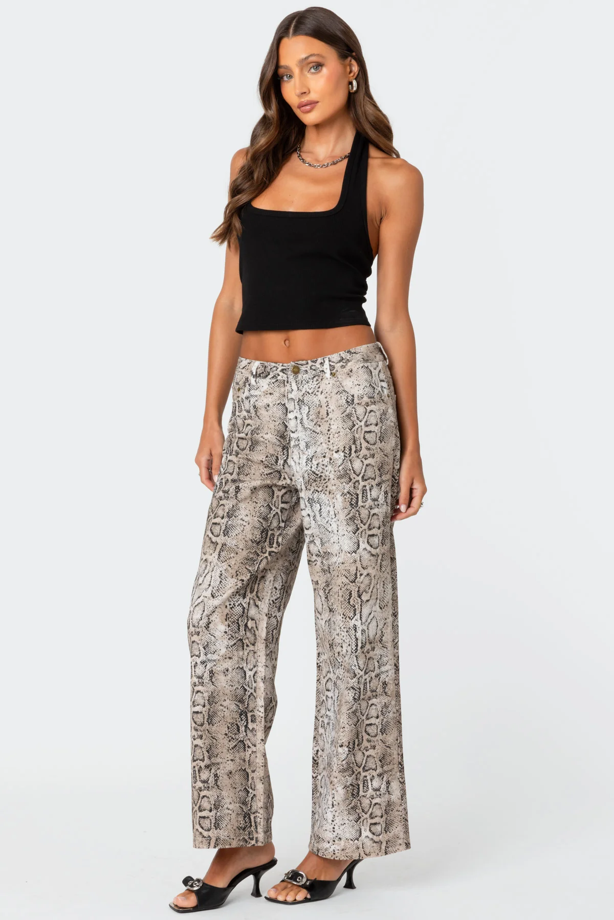 Snakeskin Printed Low Rise Baggy Jeans - Image 3