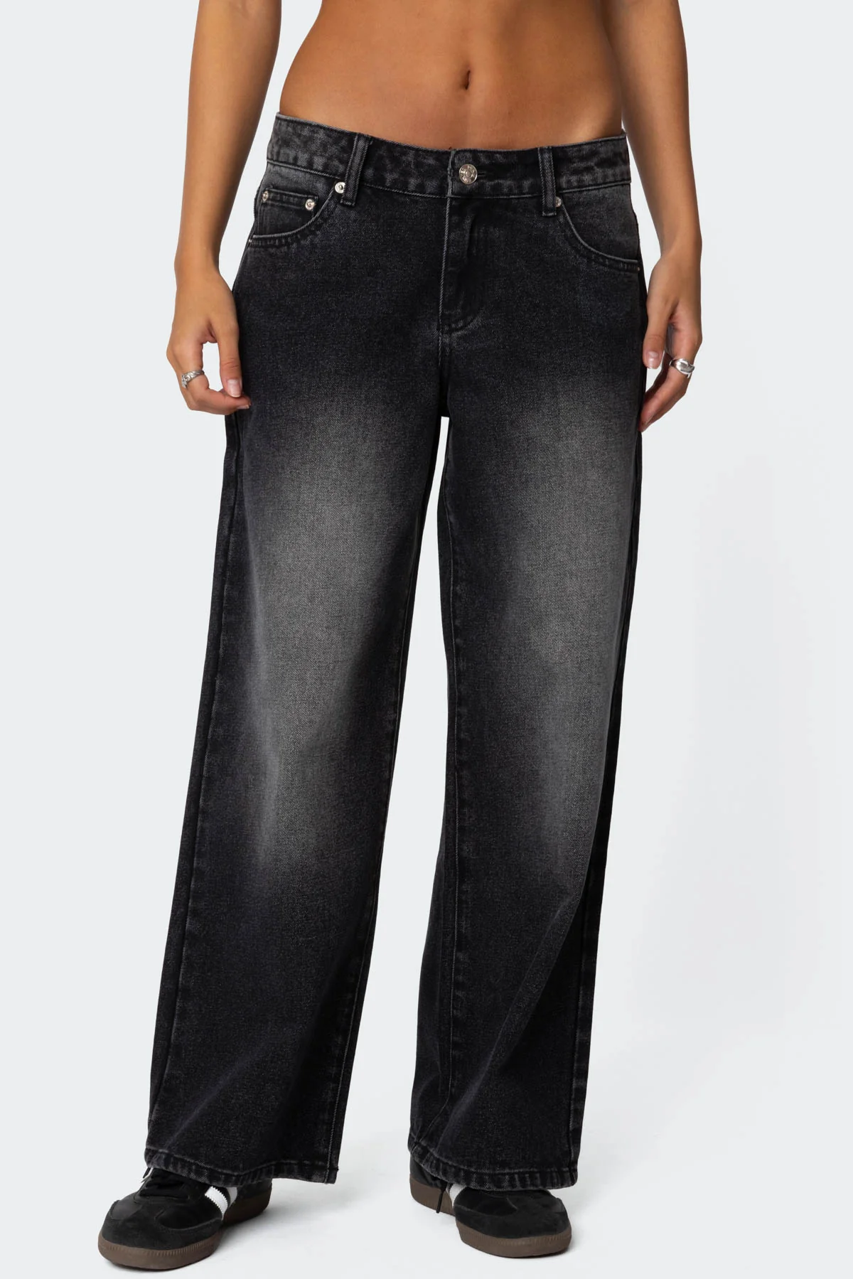 Petite Magda Acid Wash Low Rise Baggy Jeans - Image 2