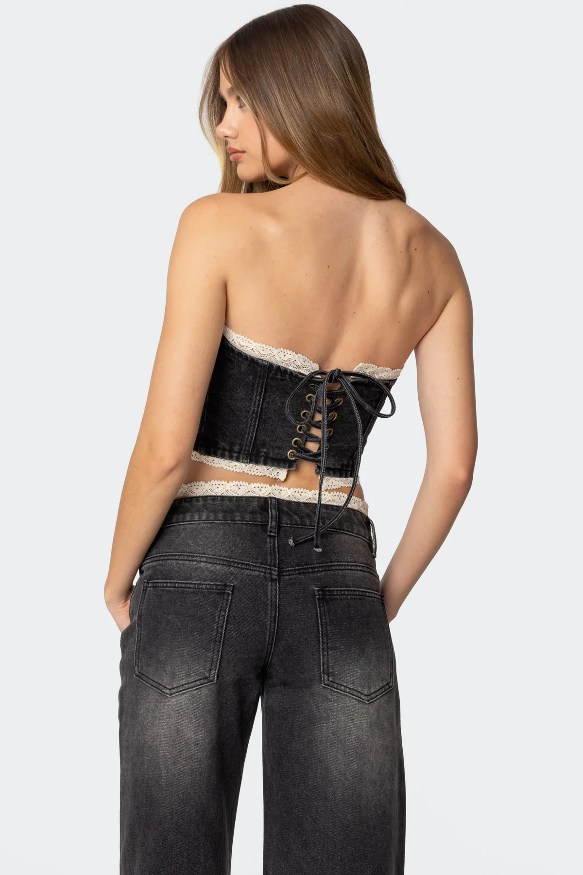Karlie Lace Trim Denim Tube Top - Image 4
