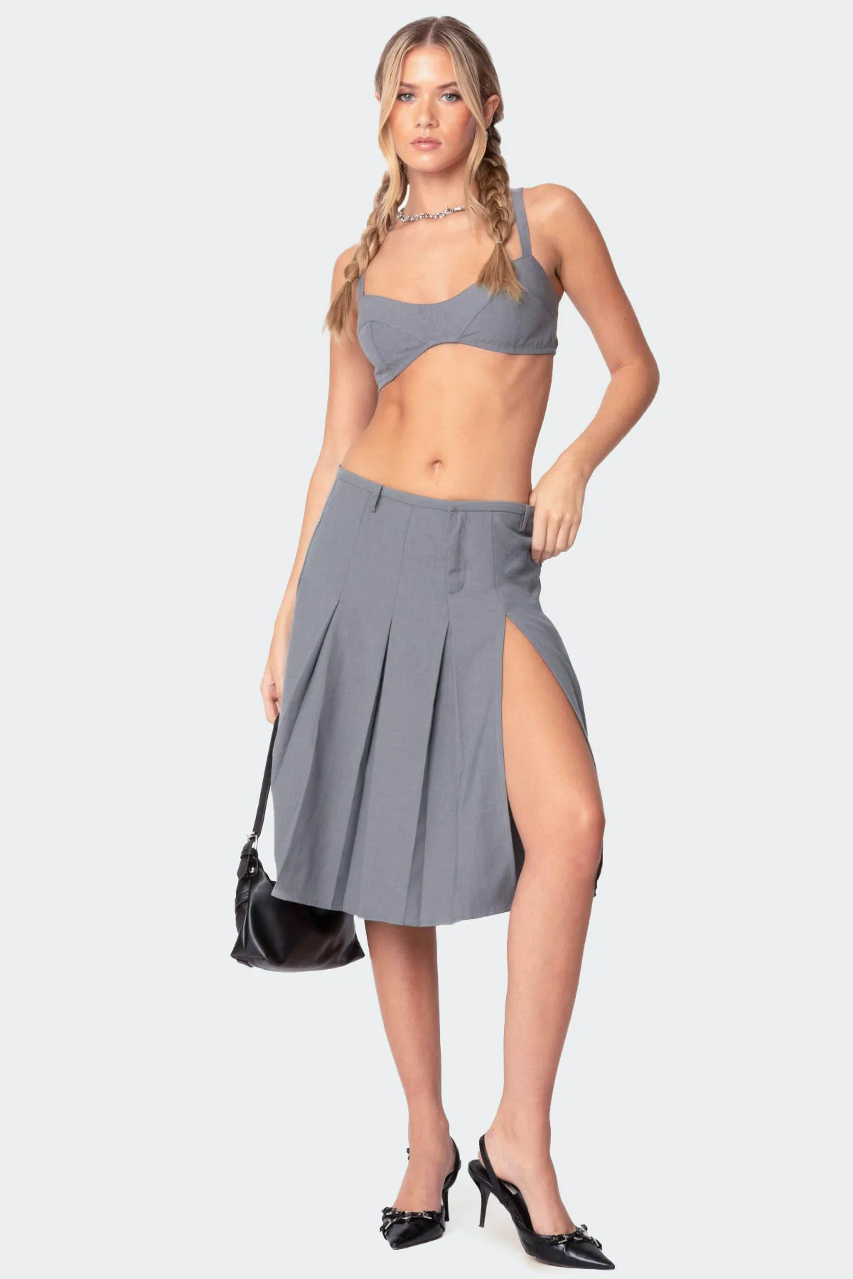 Ethel Side Slit Pleated Midi Skirt - Image 3