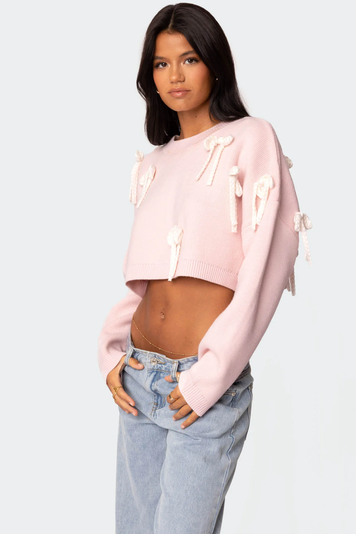 Chunky Bow Cropped Sweater - Image 3
