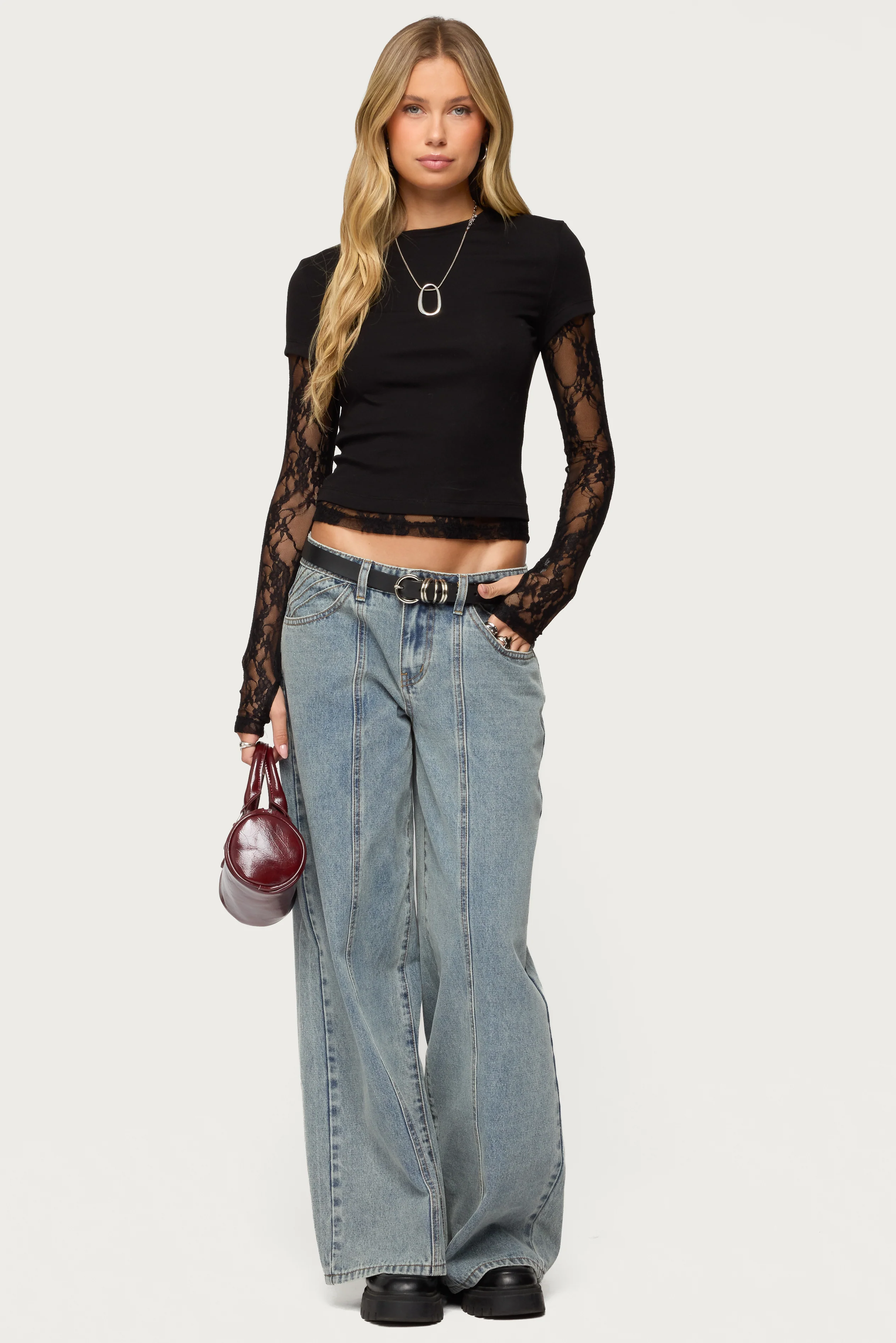 Layered Lace Sleeve Top - Image 2