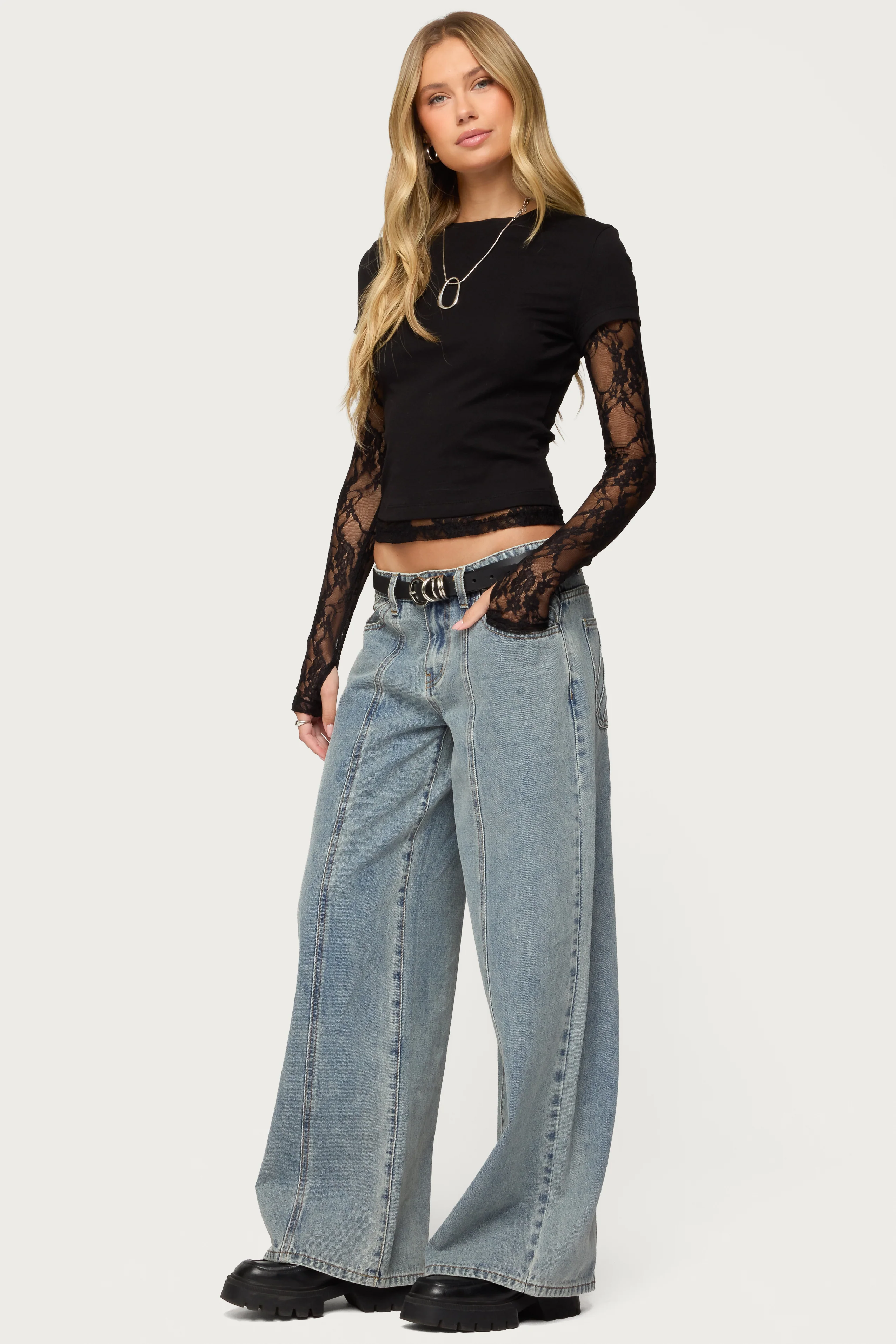 Layered Lace Sleeve Top - Image 4