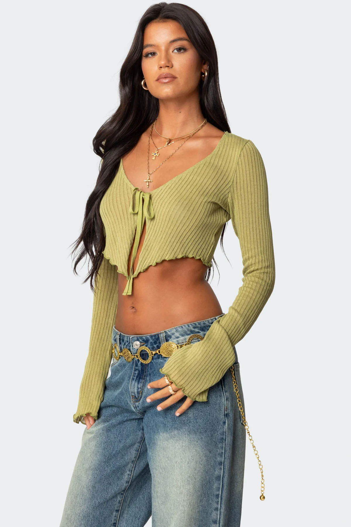 Bekkah Ribbed Knit Tie Front Top - Image 3