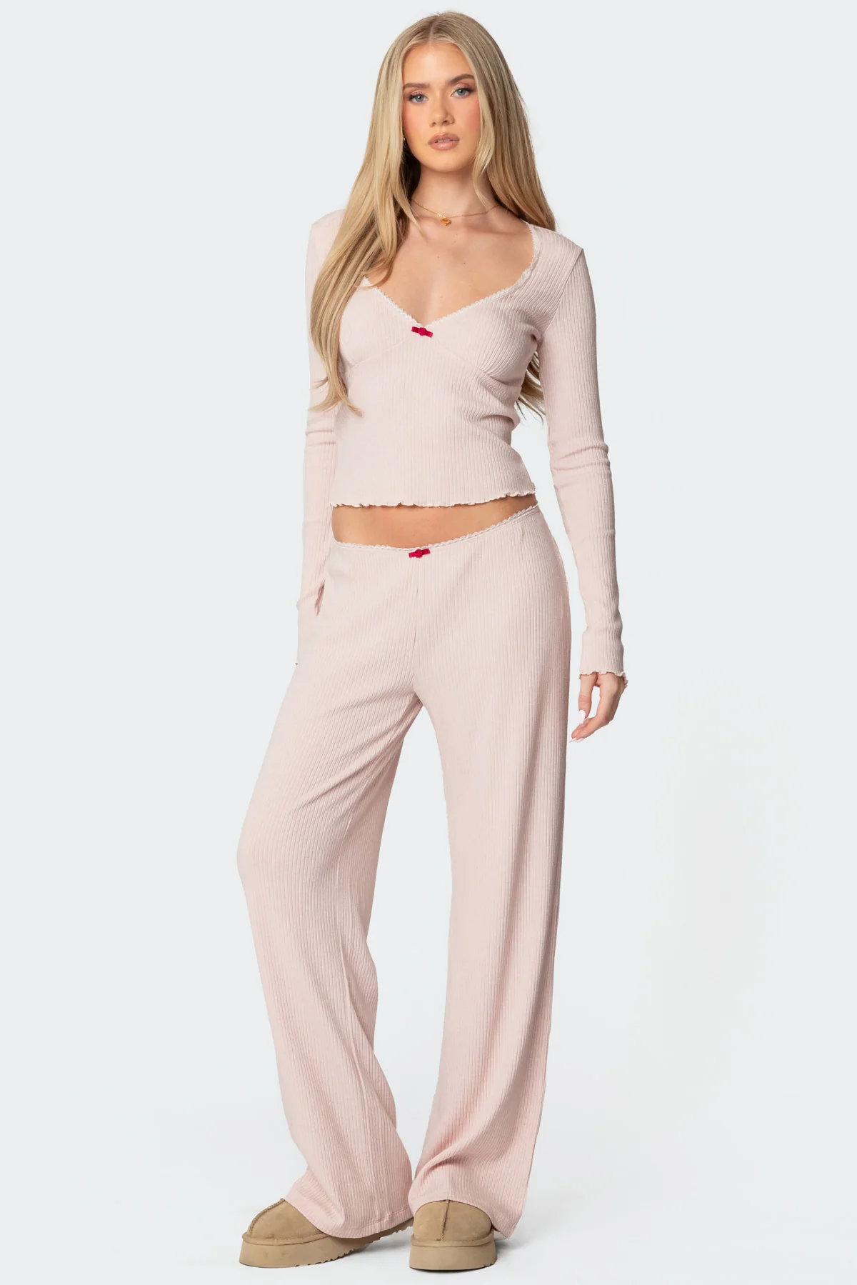 Roselle Ribbed V Neck Top - Image 2