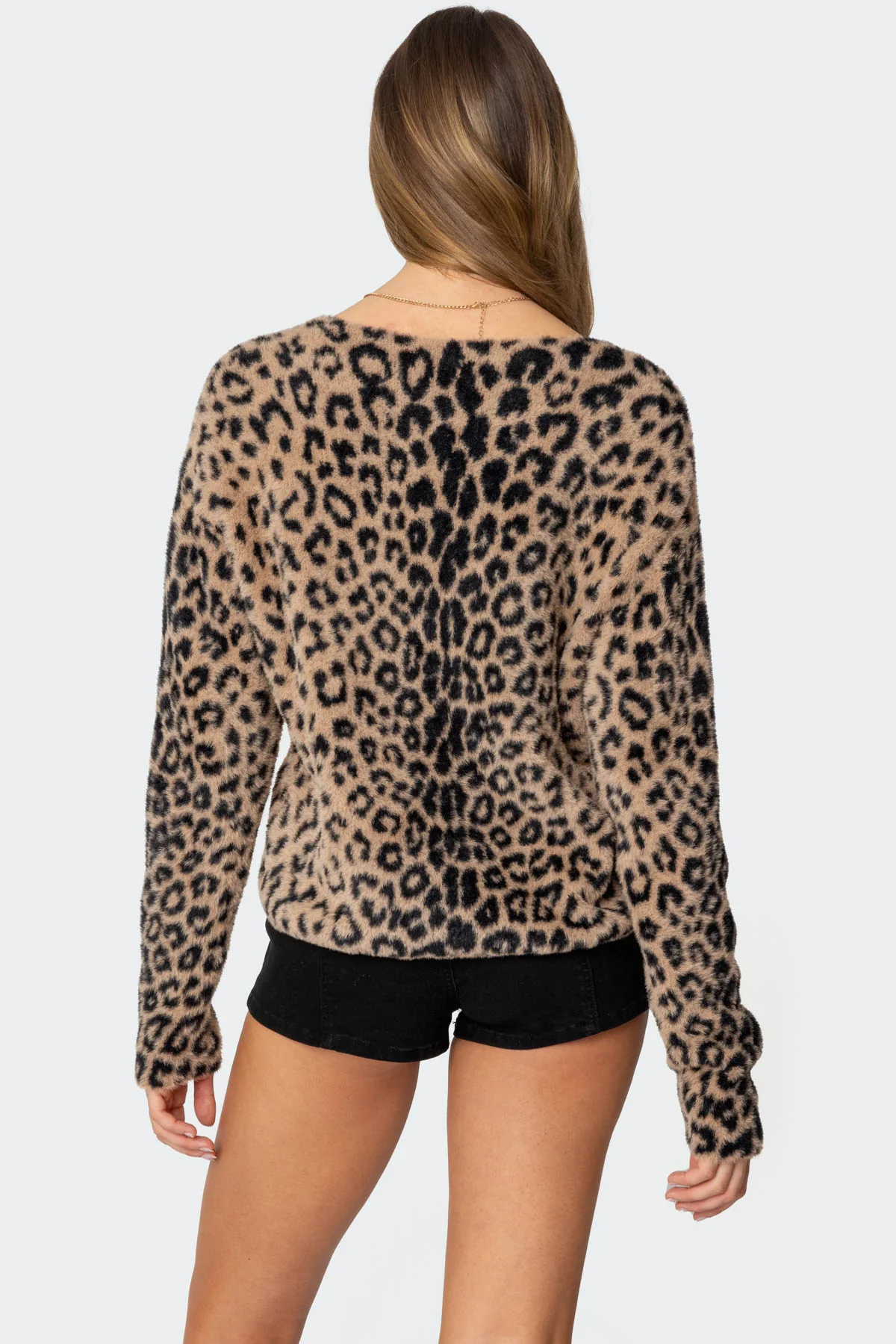 Leopard Printed V Neck Cardigan - Image 5