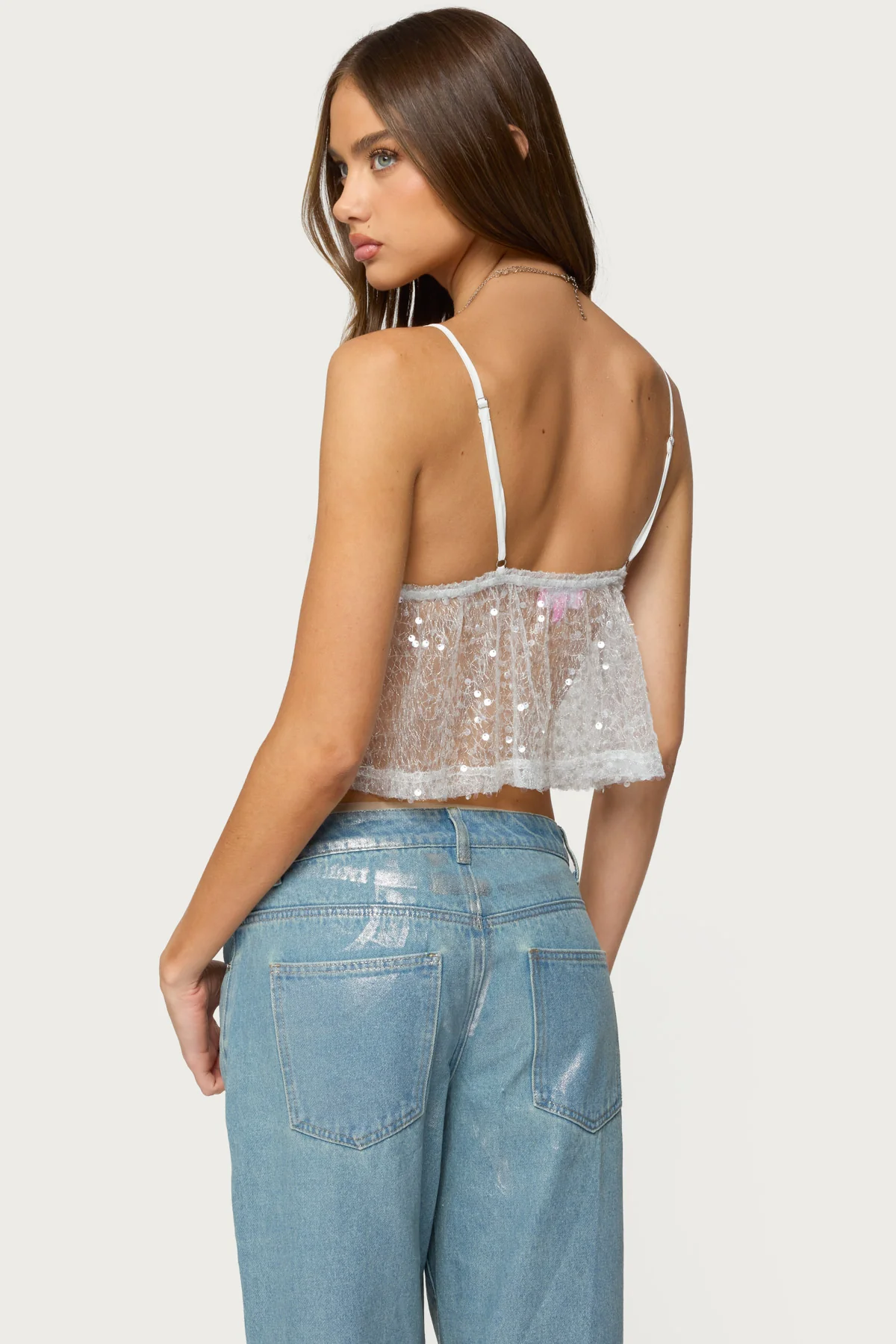 Sheer Sequin Babydoll Tank Top - Image 5