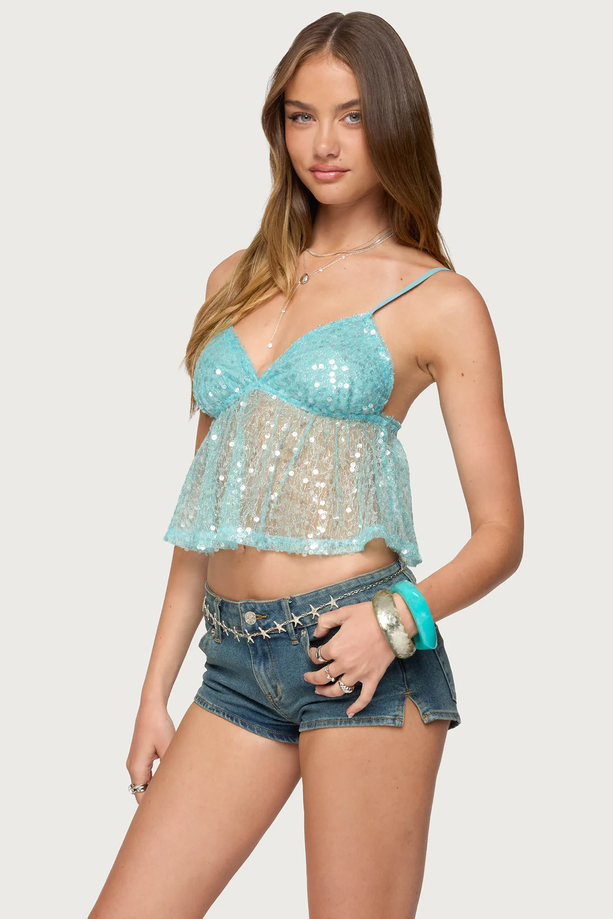 Sheer Sequin Babydoll Tank Top - Image 4