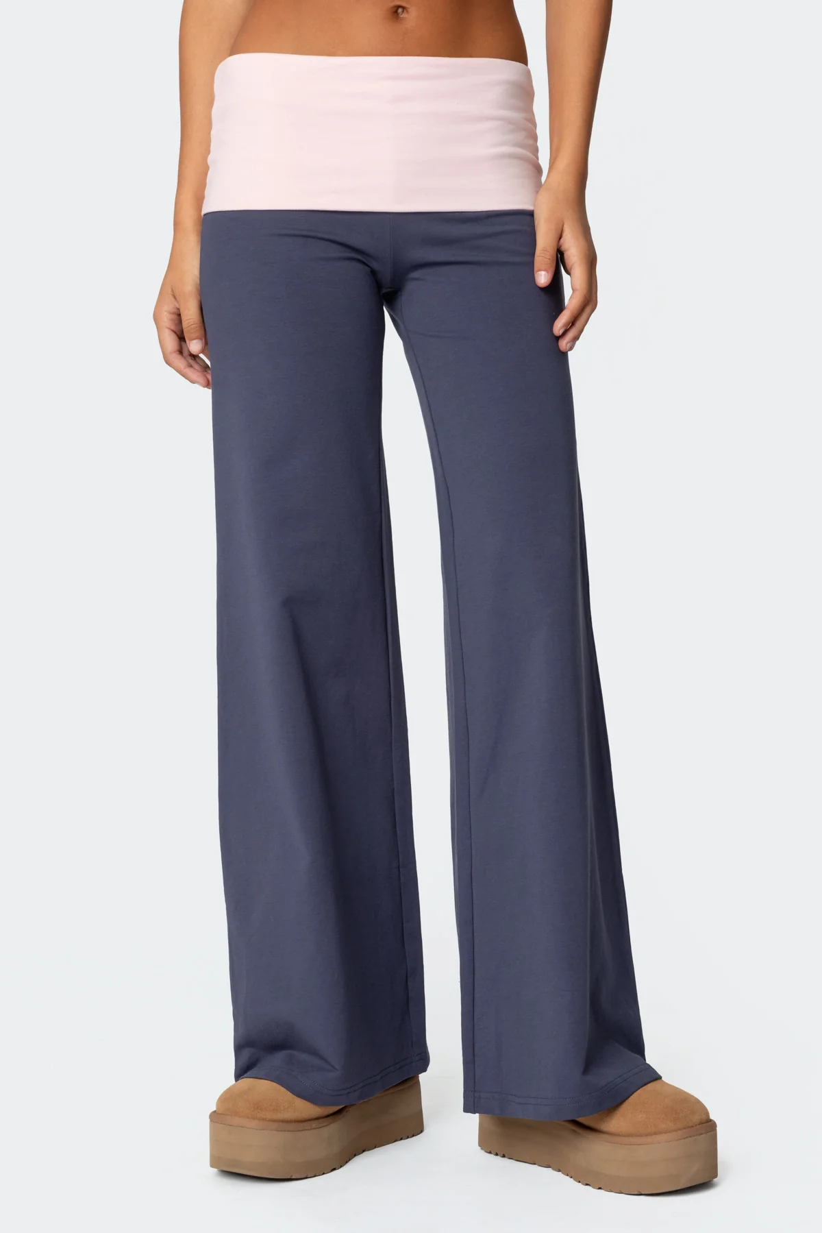 Wide Leg Contrast Foldover Pants - Image 2