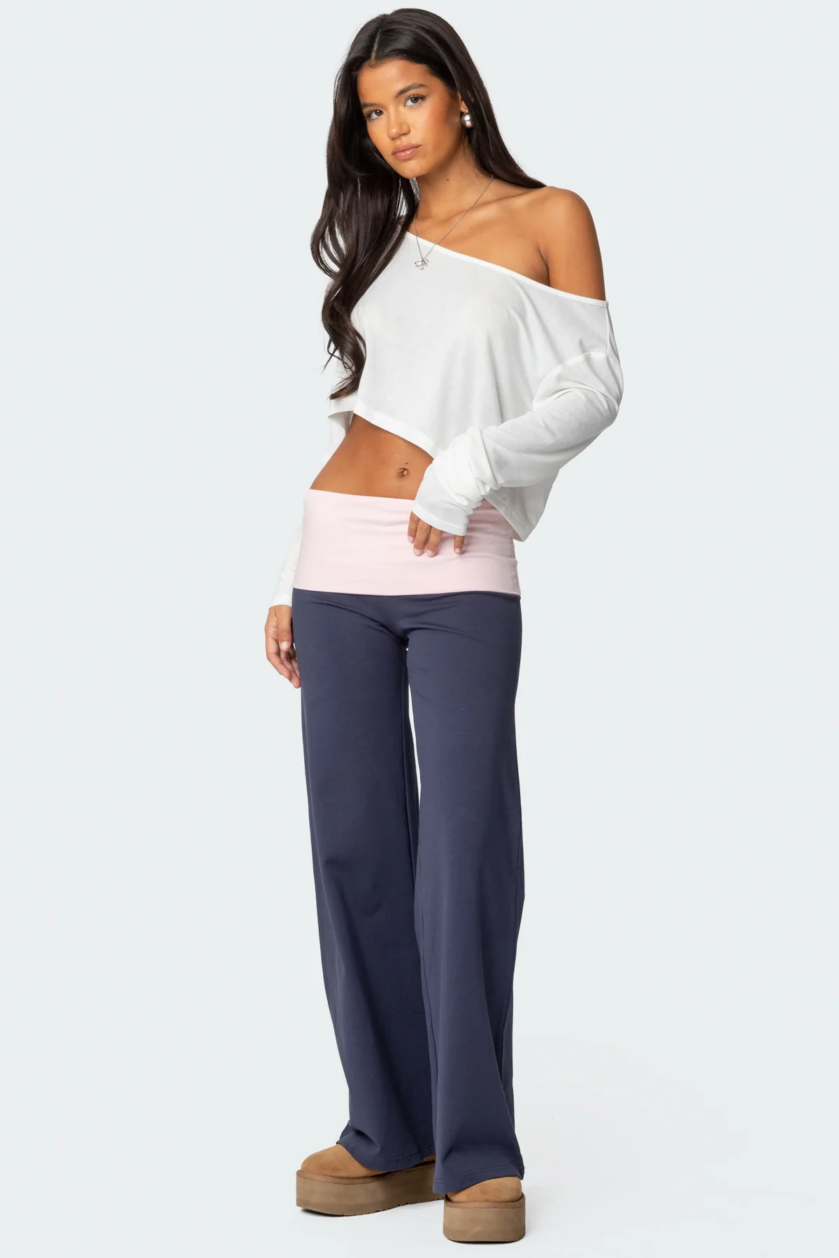 Wide Leg Contrast Foldover Pants - Image 3