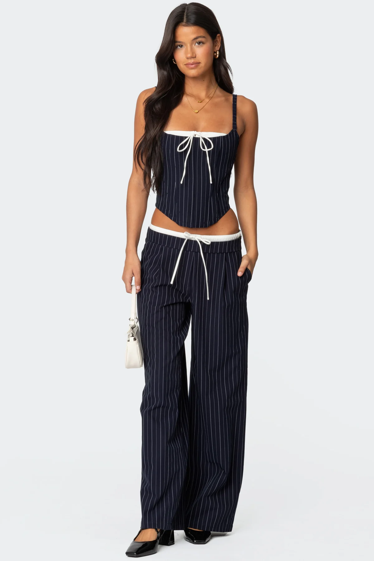 Pinstripe Peekaboo Drawstring Corset - Image 5