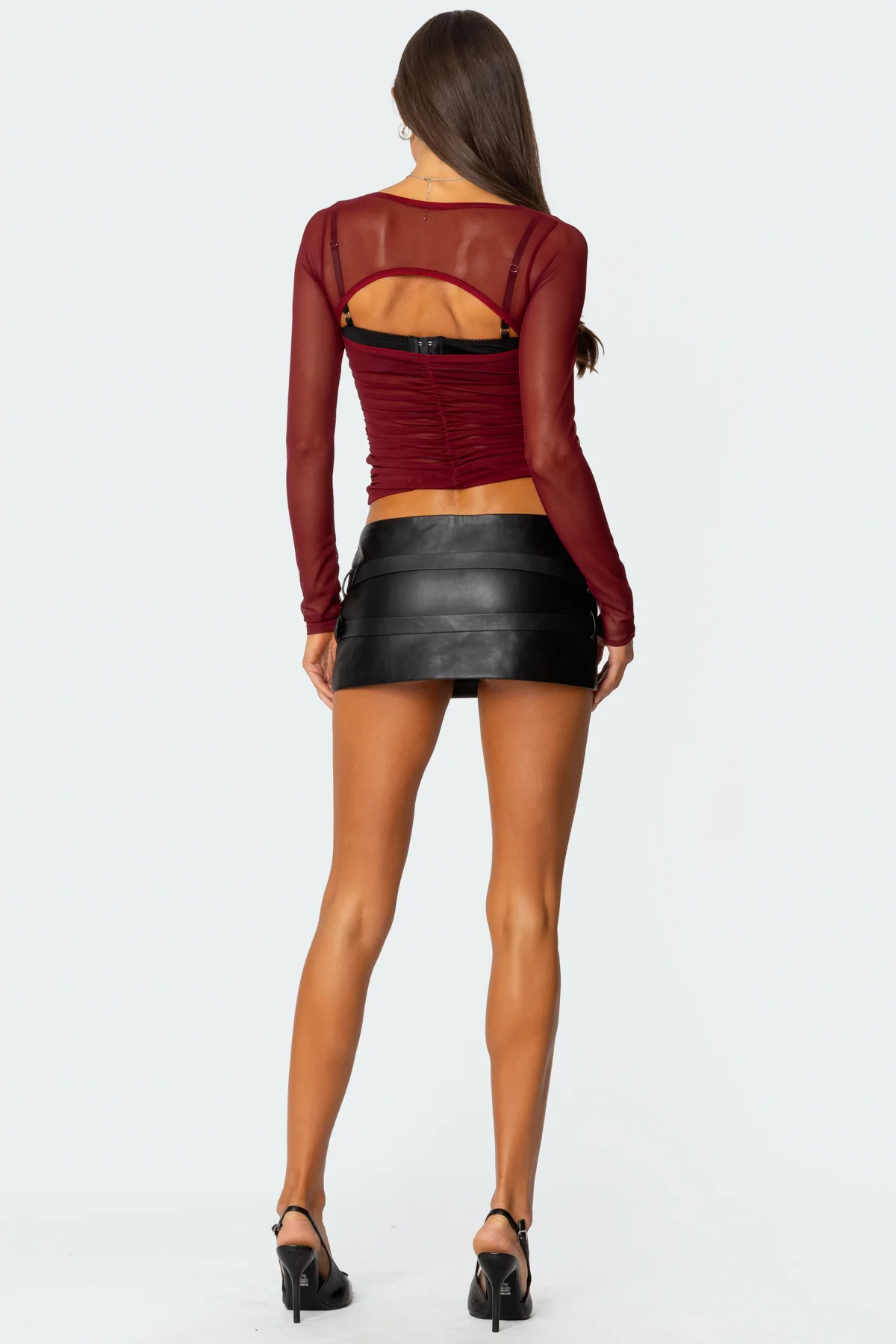 Double Belt Faux Leather Micro Skort - Image 5