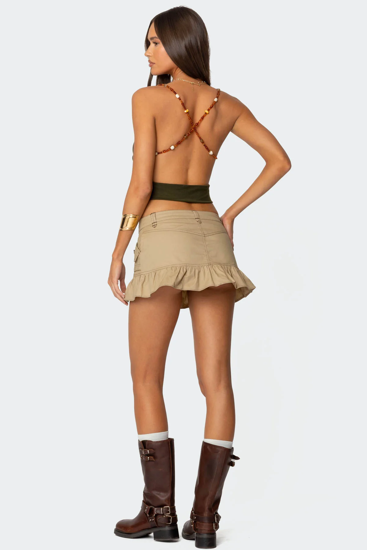 Beaded Deep Cowl Neck Backless Top - Image 2