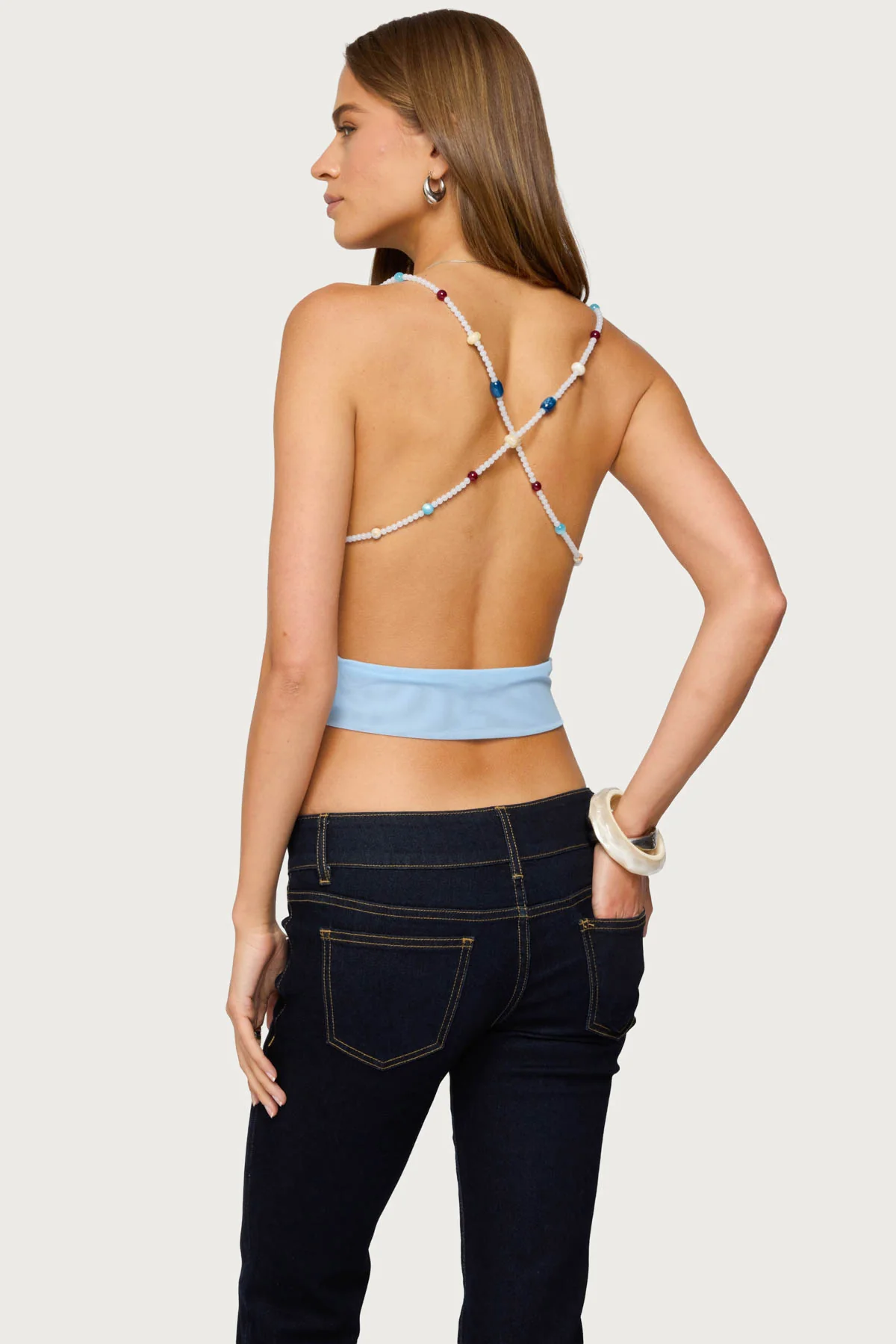 Beaded Deep Cowl Neck Backless Top - Image 5
