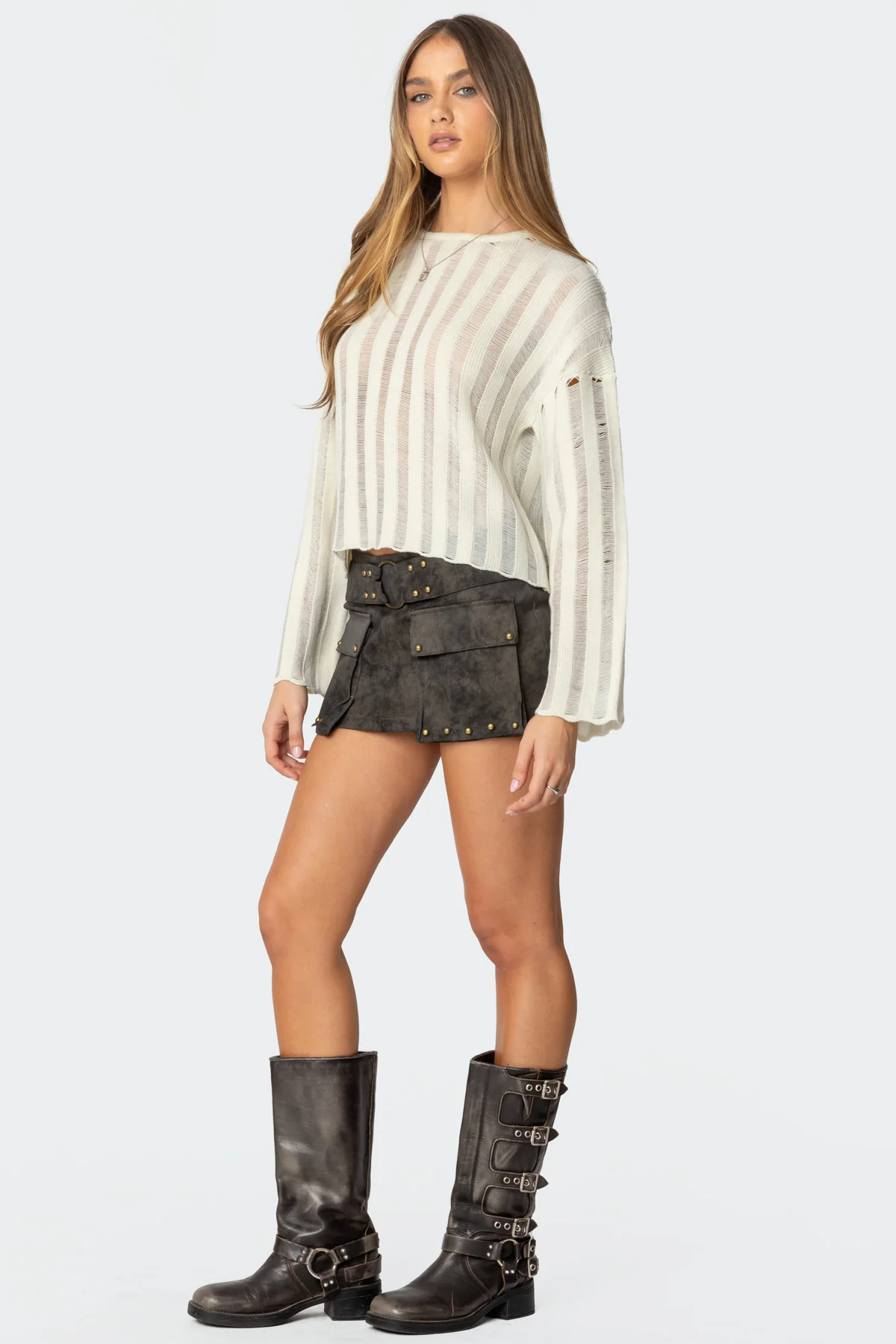Marge Studded Faux Leather Mini Skort - Image 3