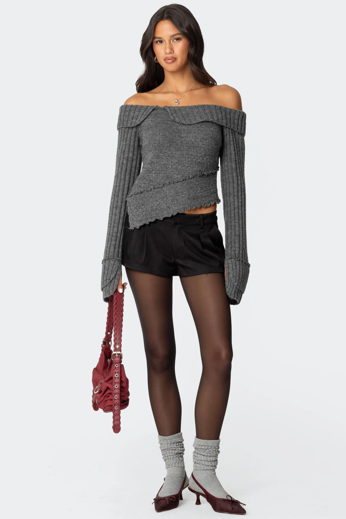 Mikkie Asymmetric Fold Over Knit Top - Image 2