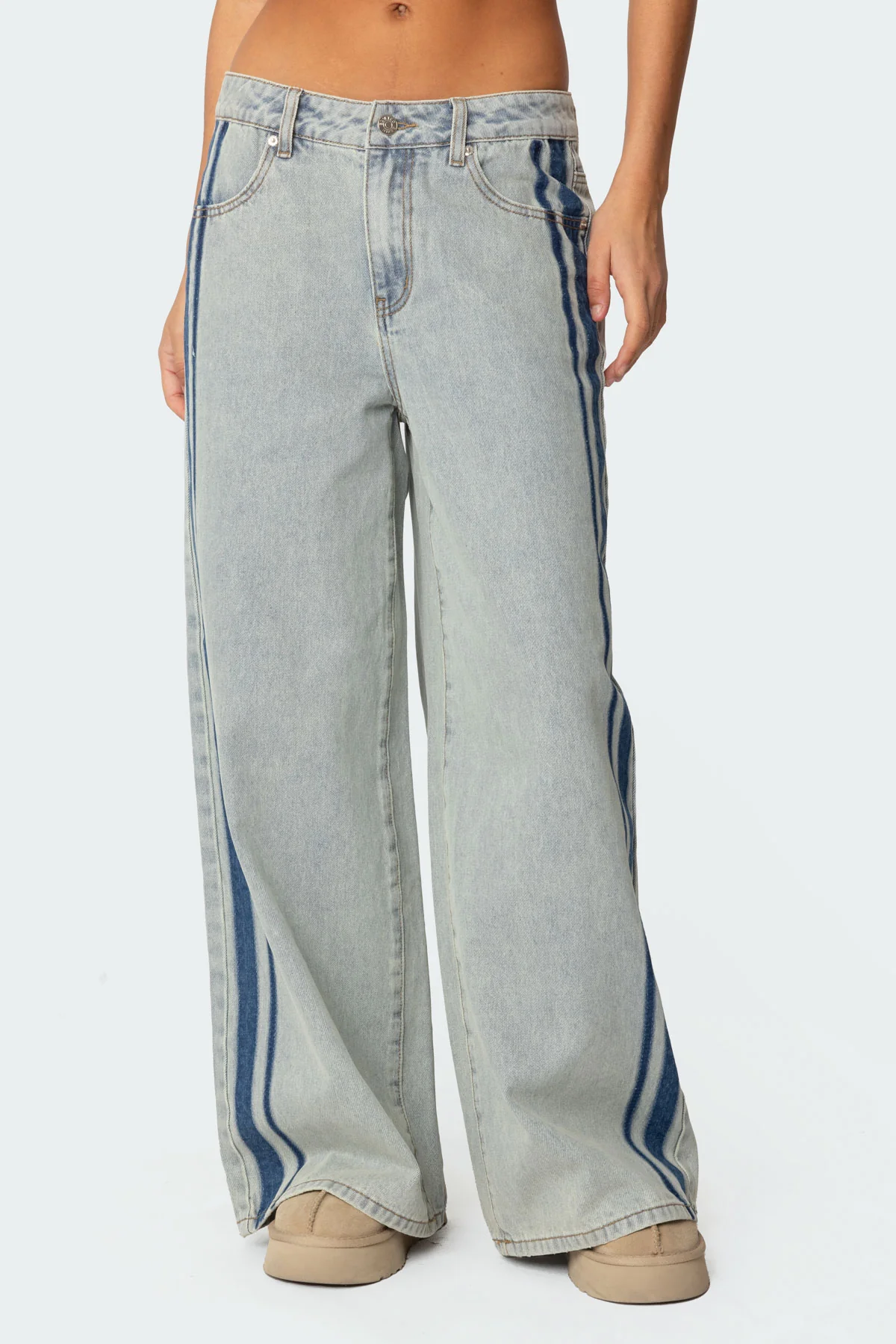 Side Stripe Washed Low Rise Baggy Jeans - Image 3