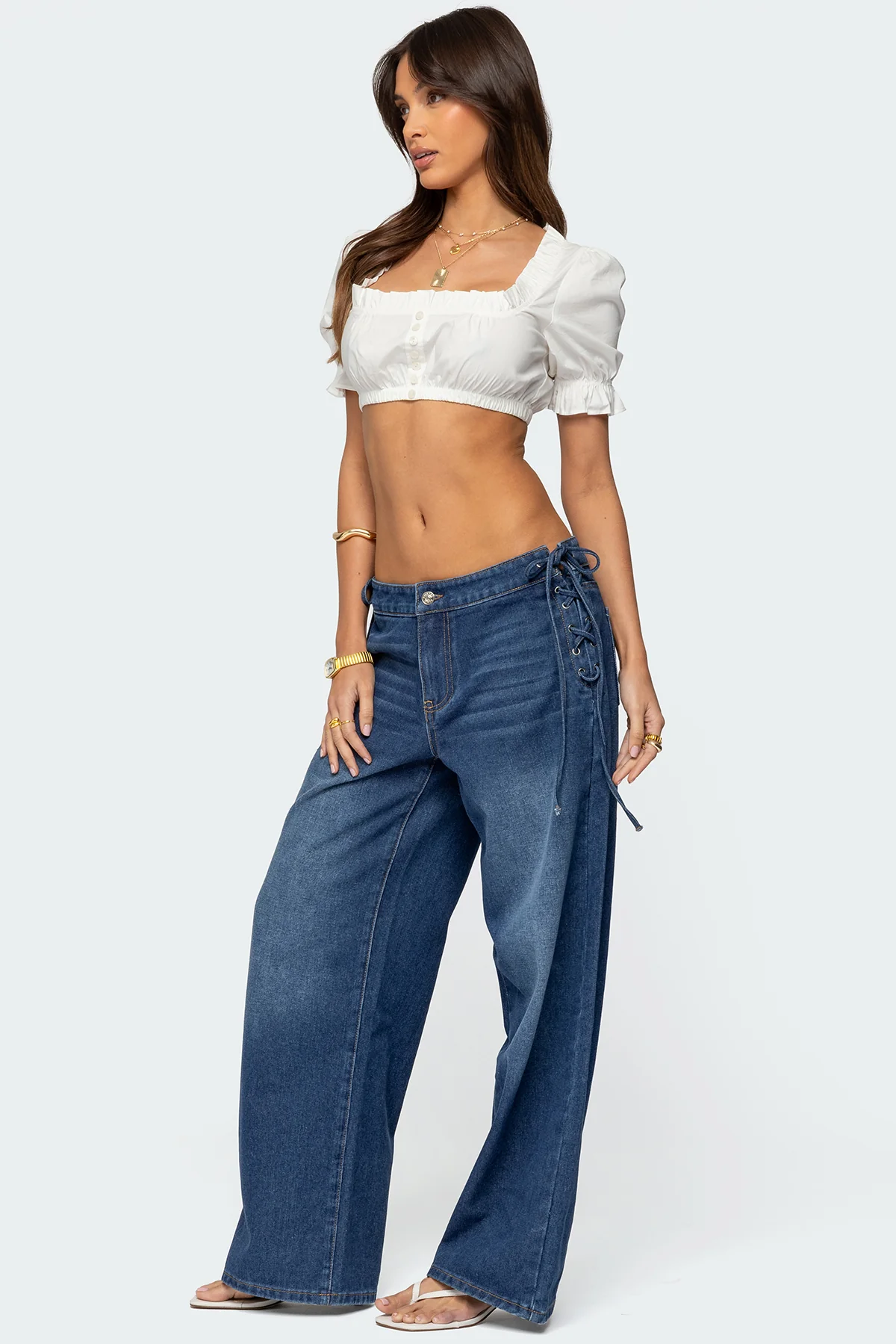 Katt Lace Up Low Rise Baggy Jeans - Image 3