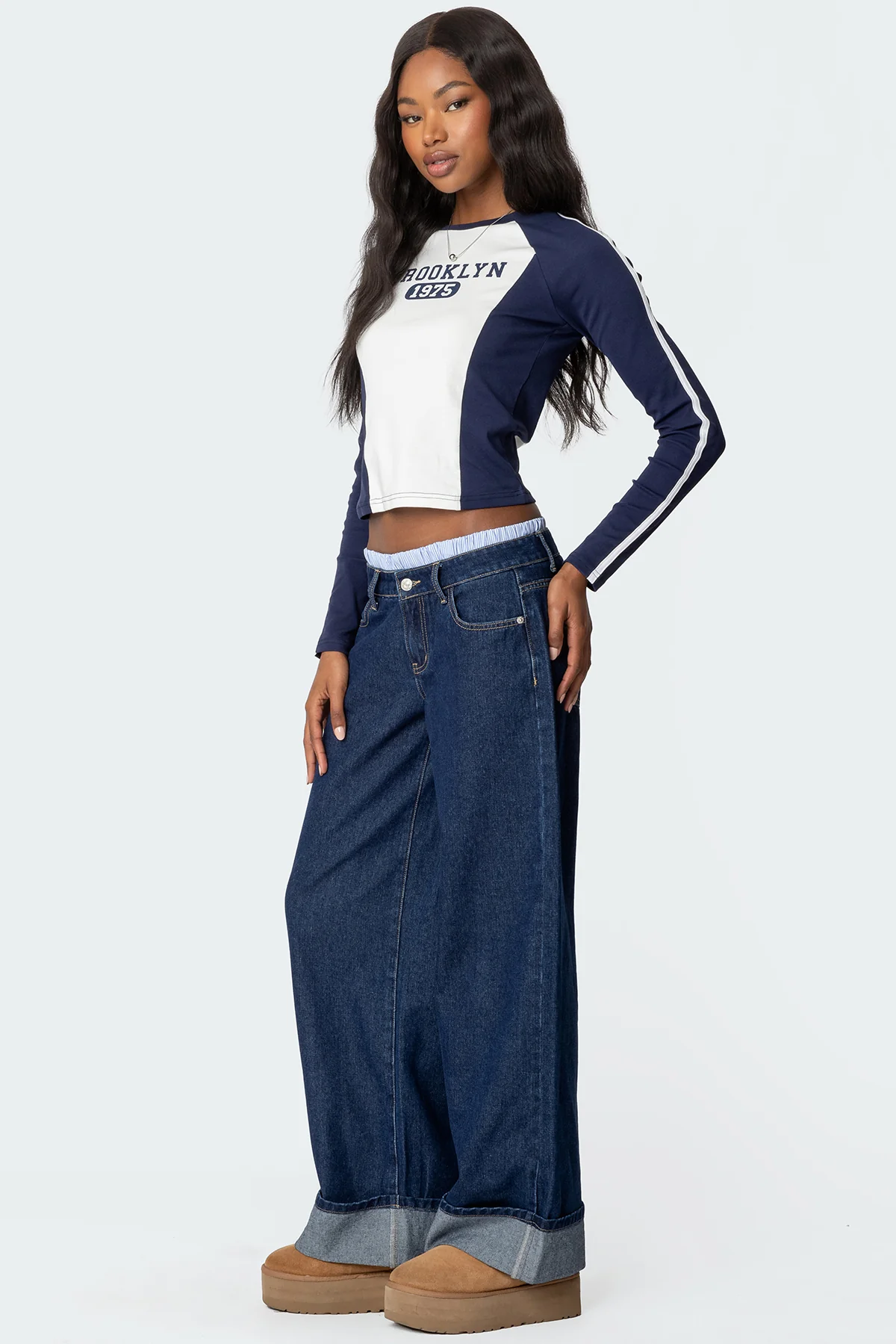 Striped Boxer Detail Low Rise Baggy Jeans - Image 3