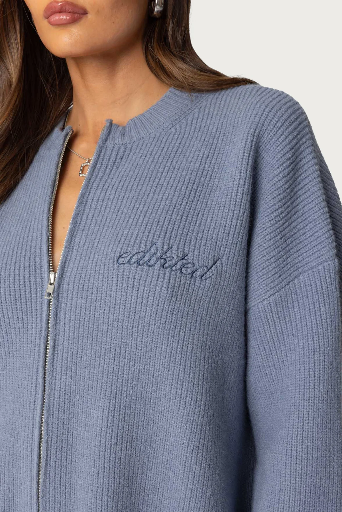 Kris Ribbed Knit Zip Up Sweater - Image 2