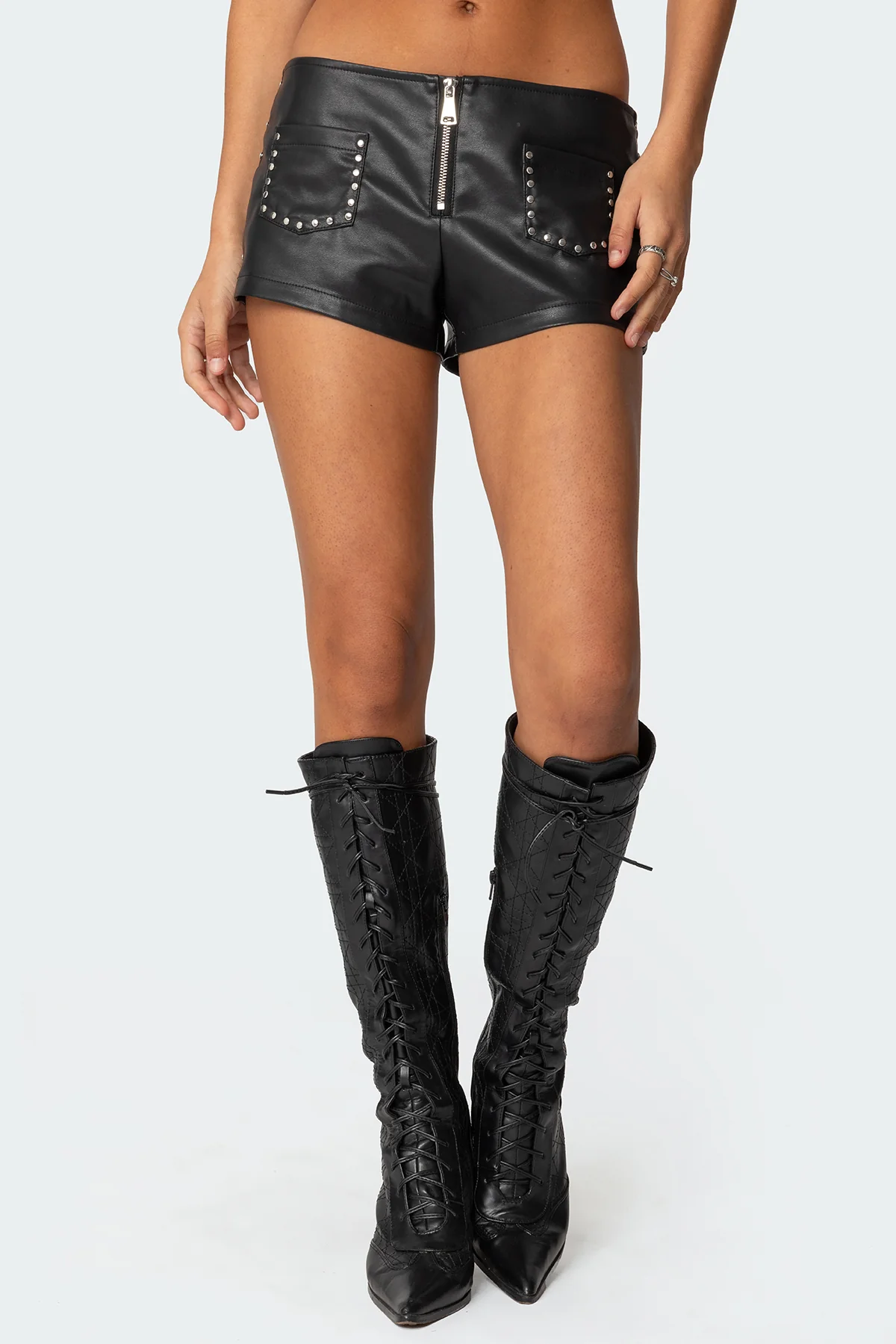 Studded Faux Leather Micro Shorts - Image 2