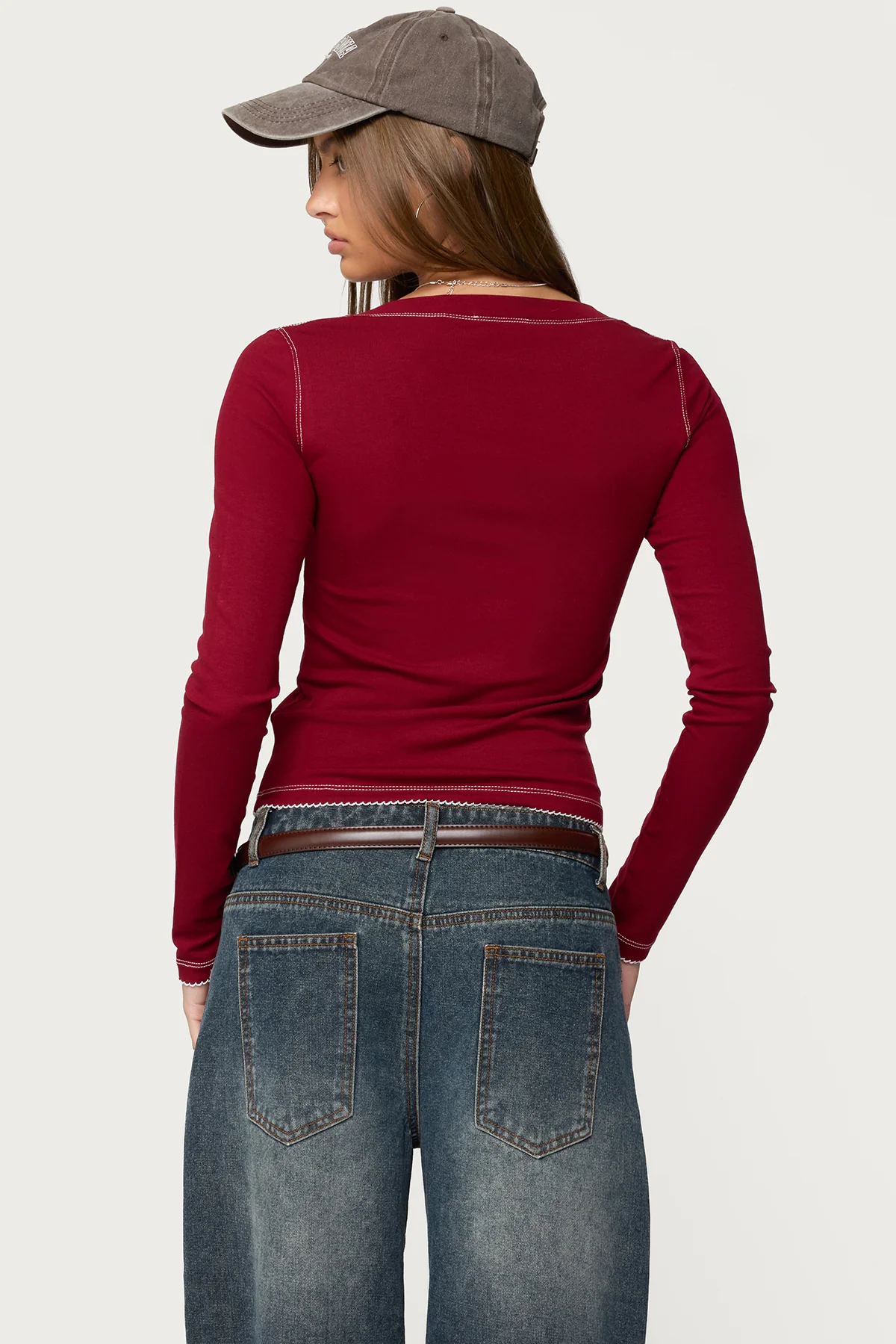 Yael Contrast Stitch Henley Top - Image 4
