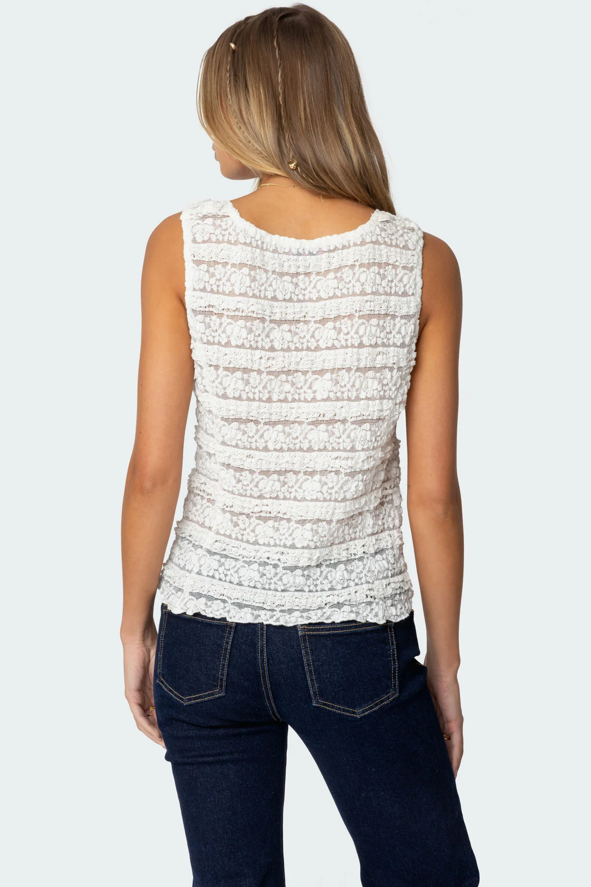 Evolet Sheer Lace Split Front Top - Image 5