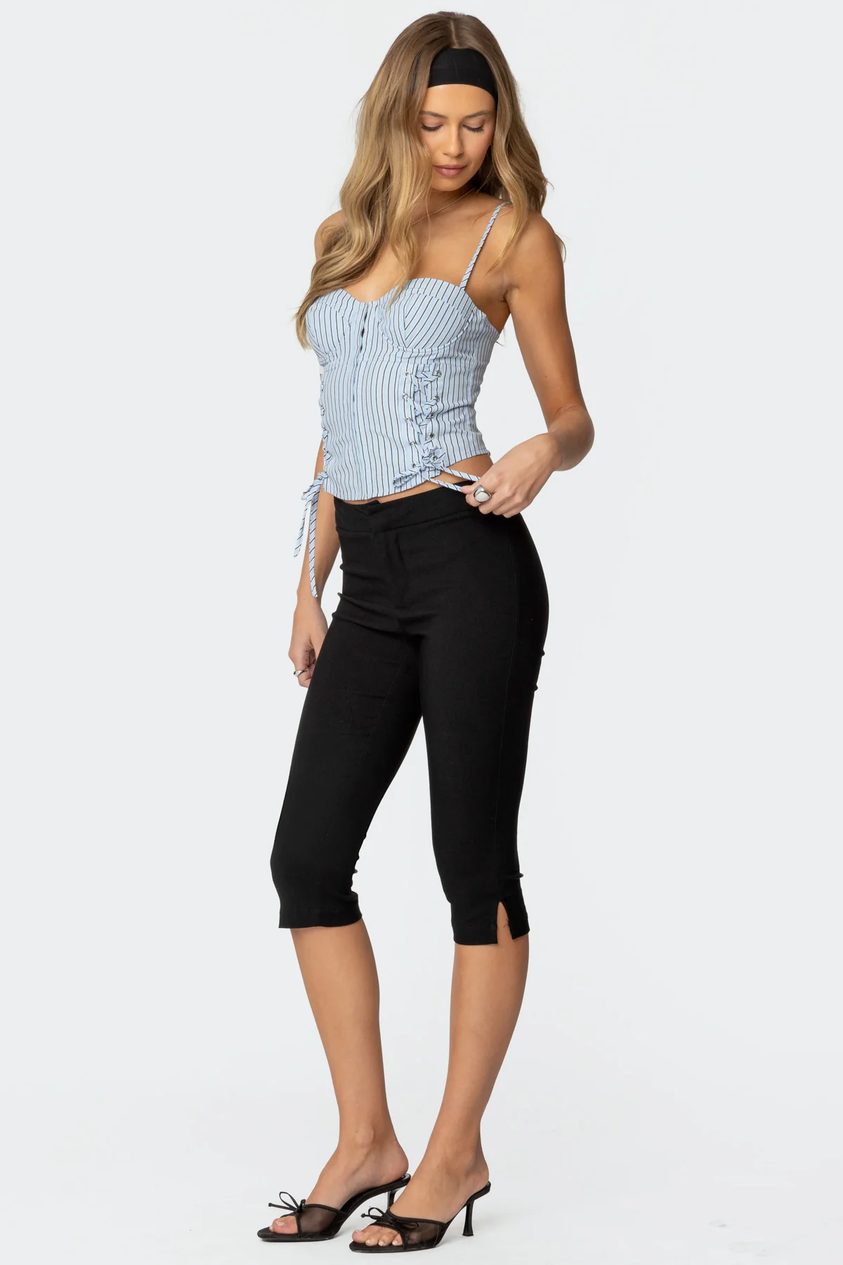 Lois Lace Up Pinstripe Corset - Image 4