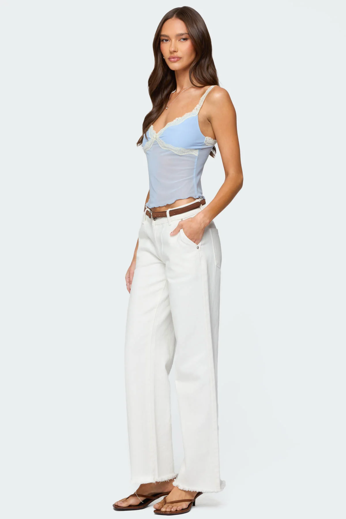 Contrast Lacey Mesh Tank Top - Image 5