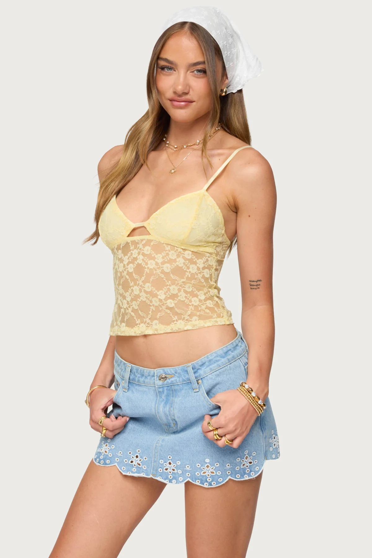 Sheer Lace Cutout Tank Top - Image 3