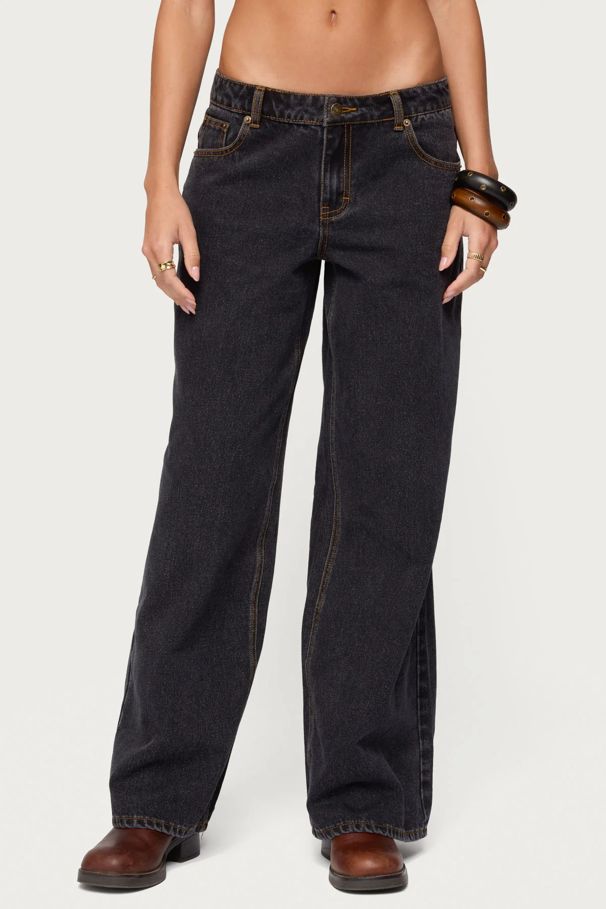Contrast Stitch Low Rise Baggy Jeans - Image 2