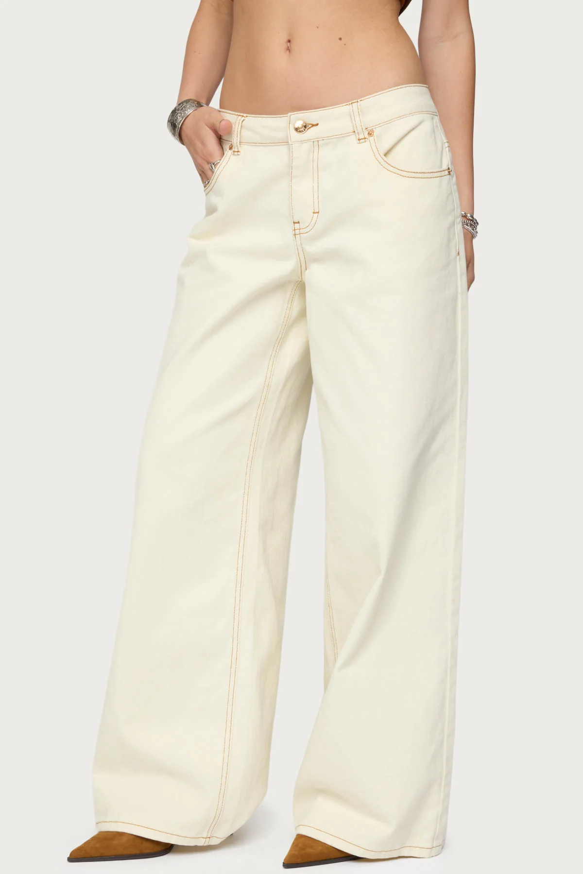 Contrast Stitch Low Rise Baggy Jeans - Image 3