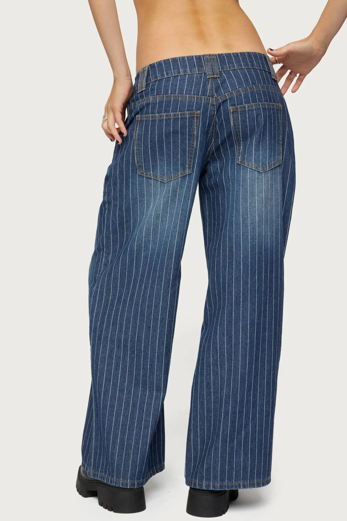 Petite Cory Striped Low Rise Baggy Jeans - Image 5